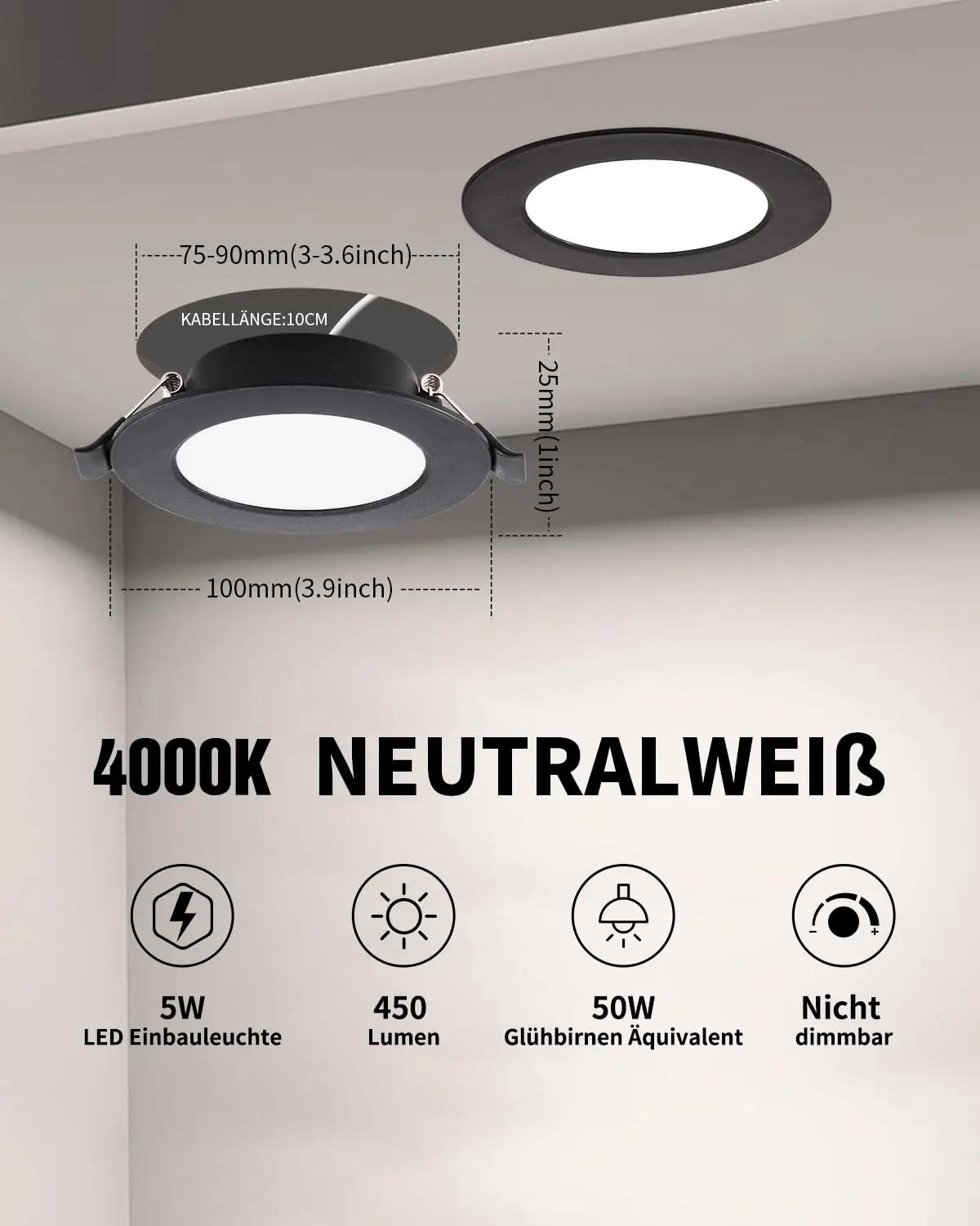 Grebeam mustad LED lae-spotid 5W komplekt – modernne valgus – detailne vaade