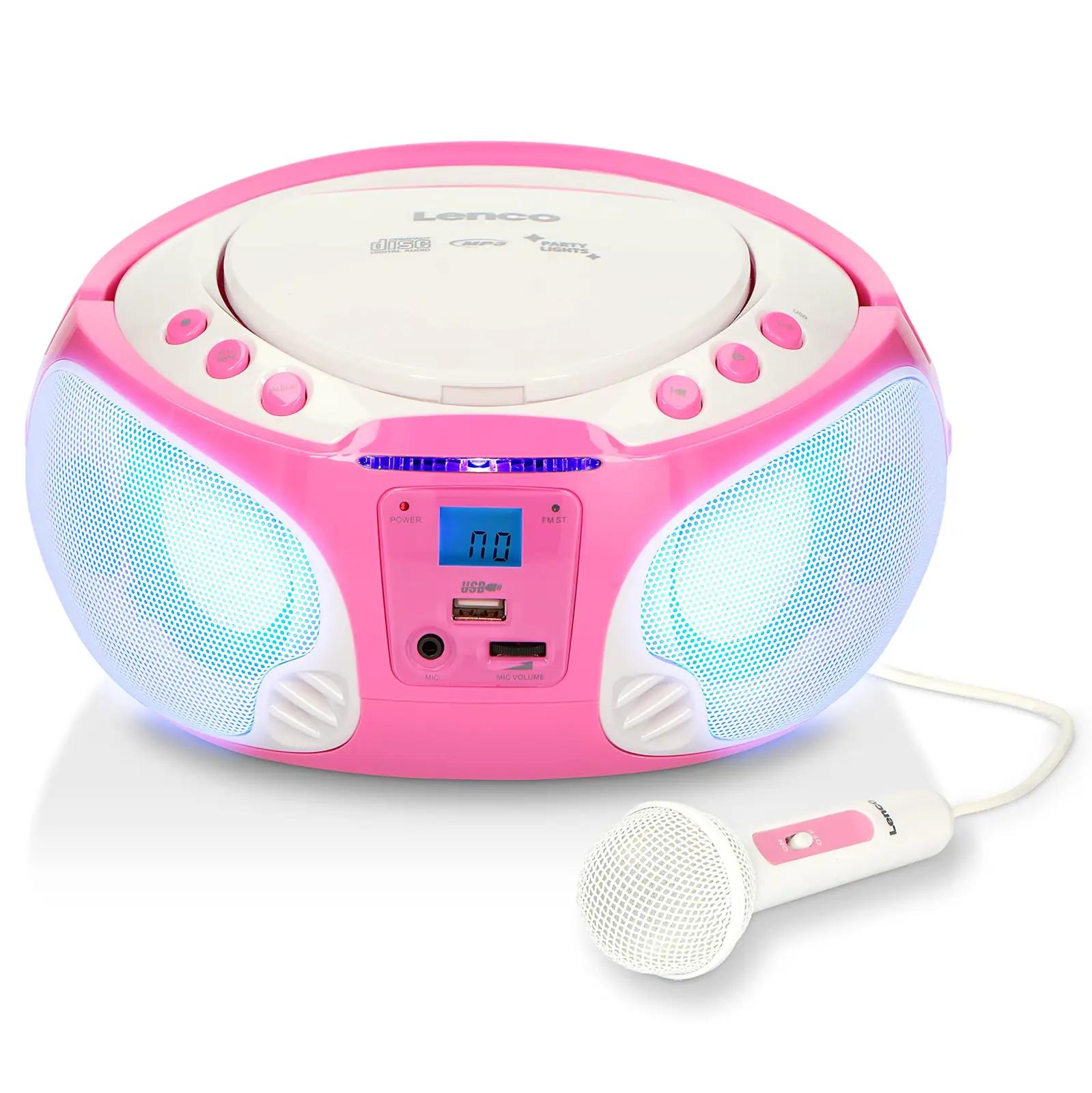 Lenco roosa lastele sobiv CD-boombox mikrofoniga