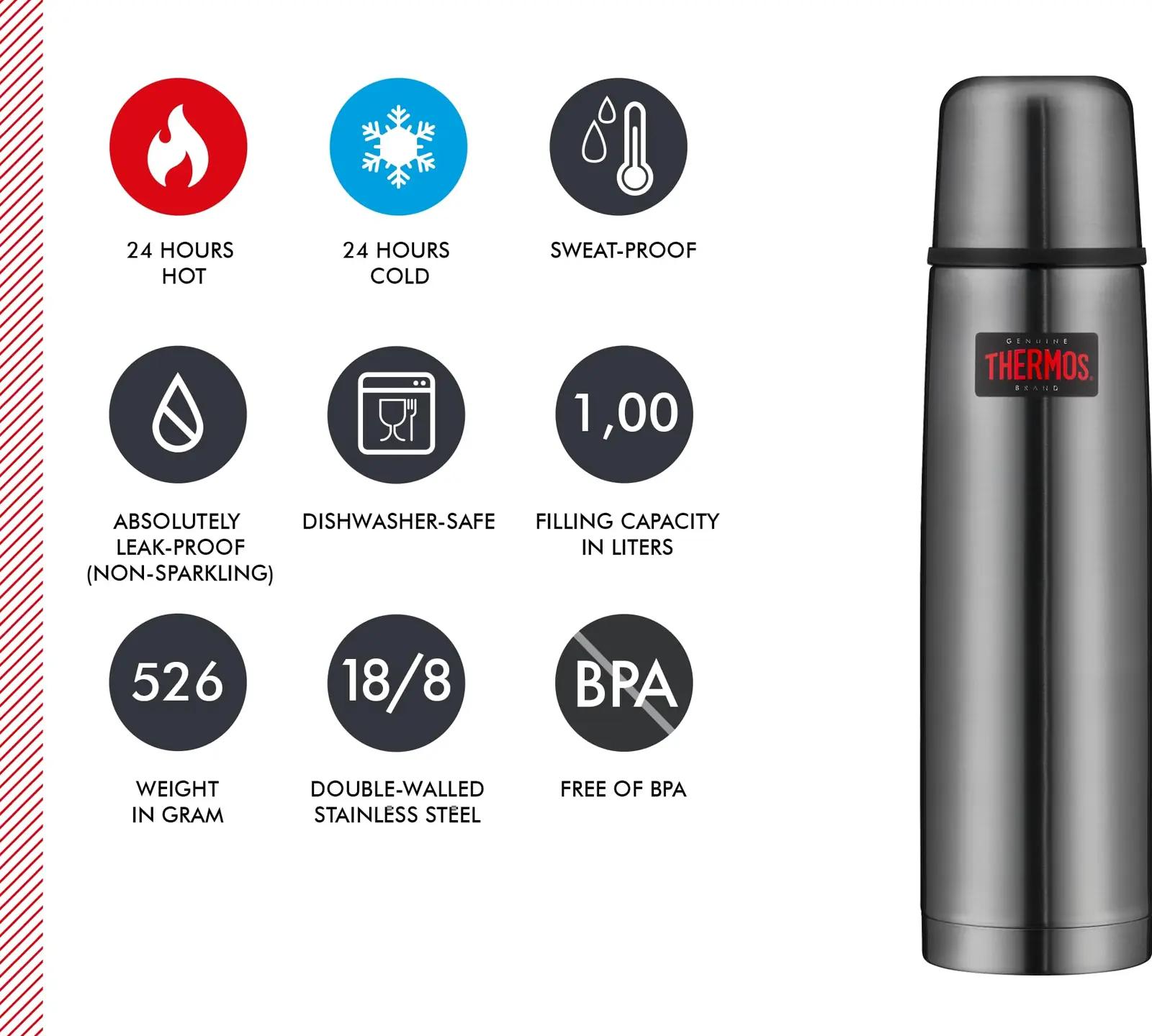 Thermos roostevaba 1 l termos — kompaktne ja lekkekindel – lisavaade