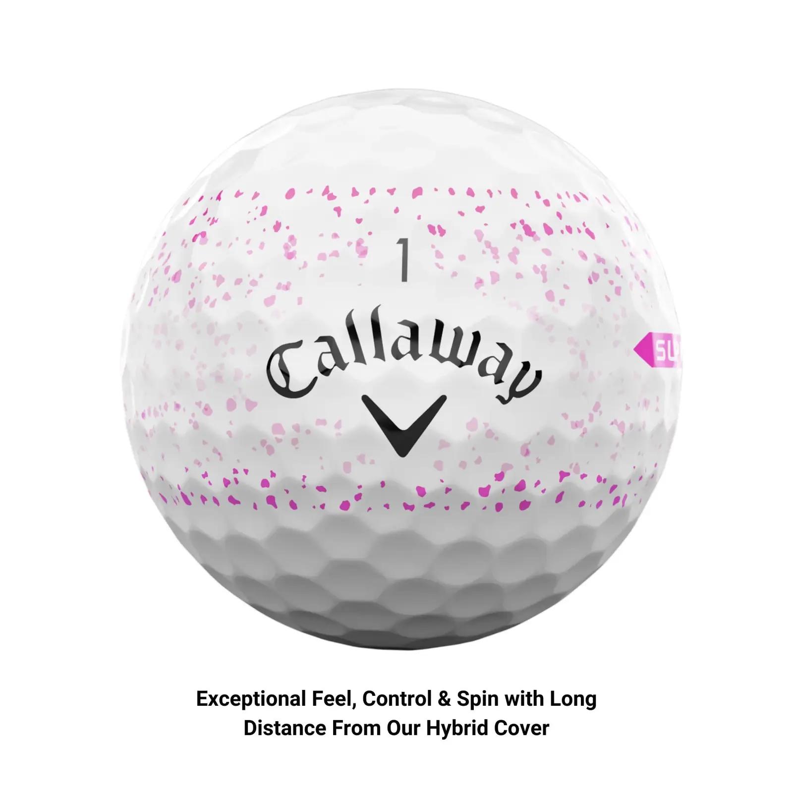 Callaway pehmed golfipallid – Supersoft 2023 roosa Splatter – pakend ja tarvikud