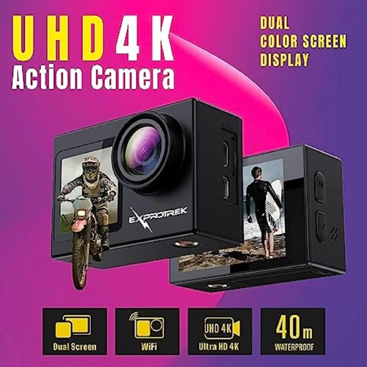 Exprotrek veekindel 4K action-kaamera – ideaalne ujumiseks – detailne vaade