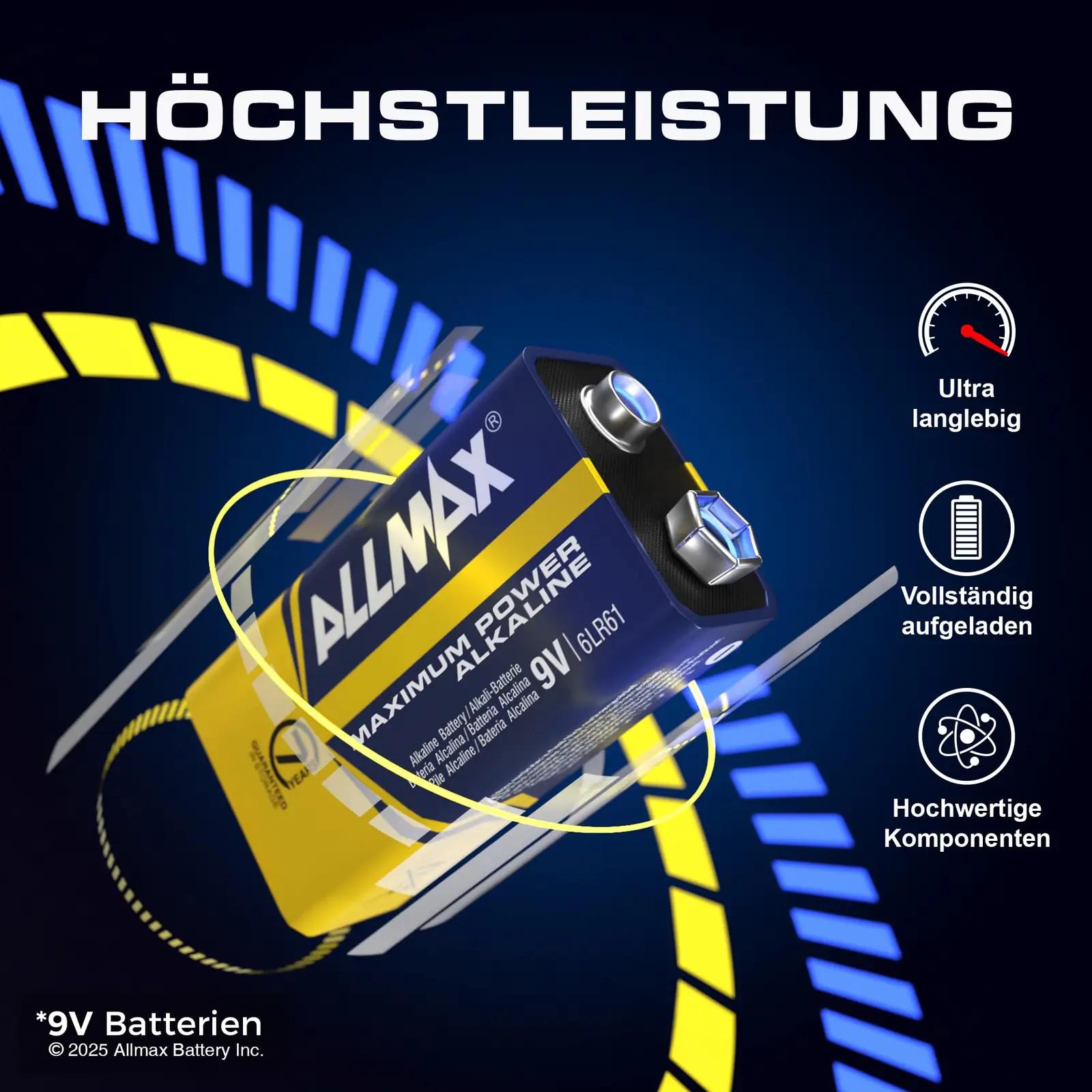 ALLMAX BATTERY 9V patareid 48tk – vastupidav ja lekkevaba – detailne vaade