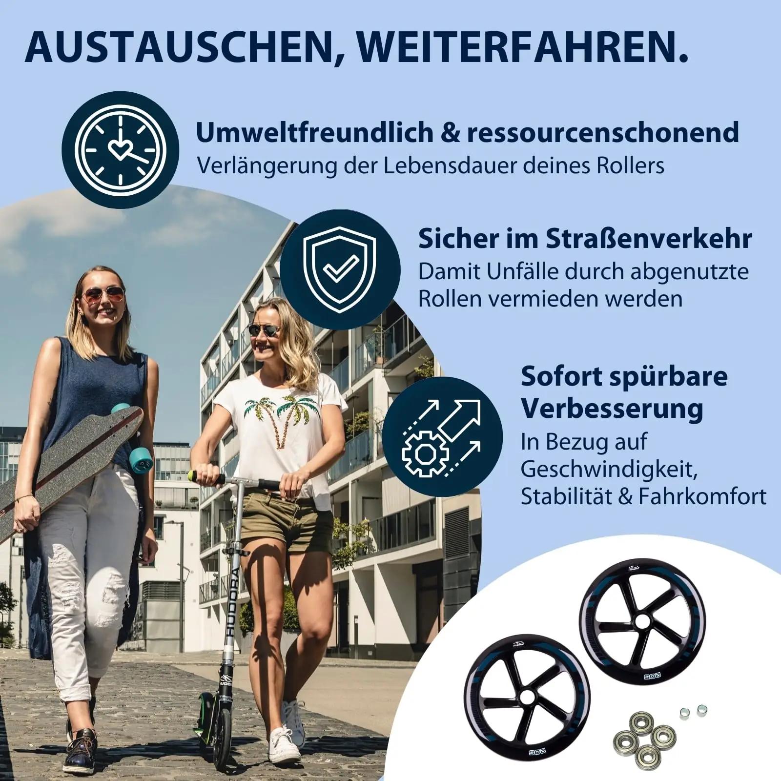 HUDORA vastupidavad PU-rattad BigWheel 205 jaoks, 2 tk – pakend ja tarvikud