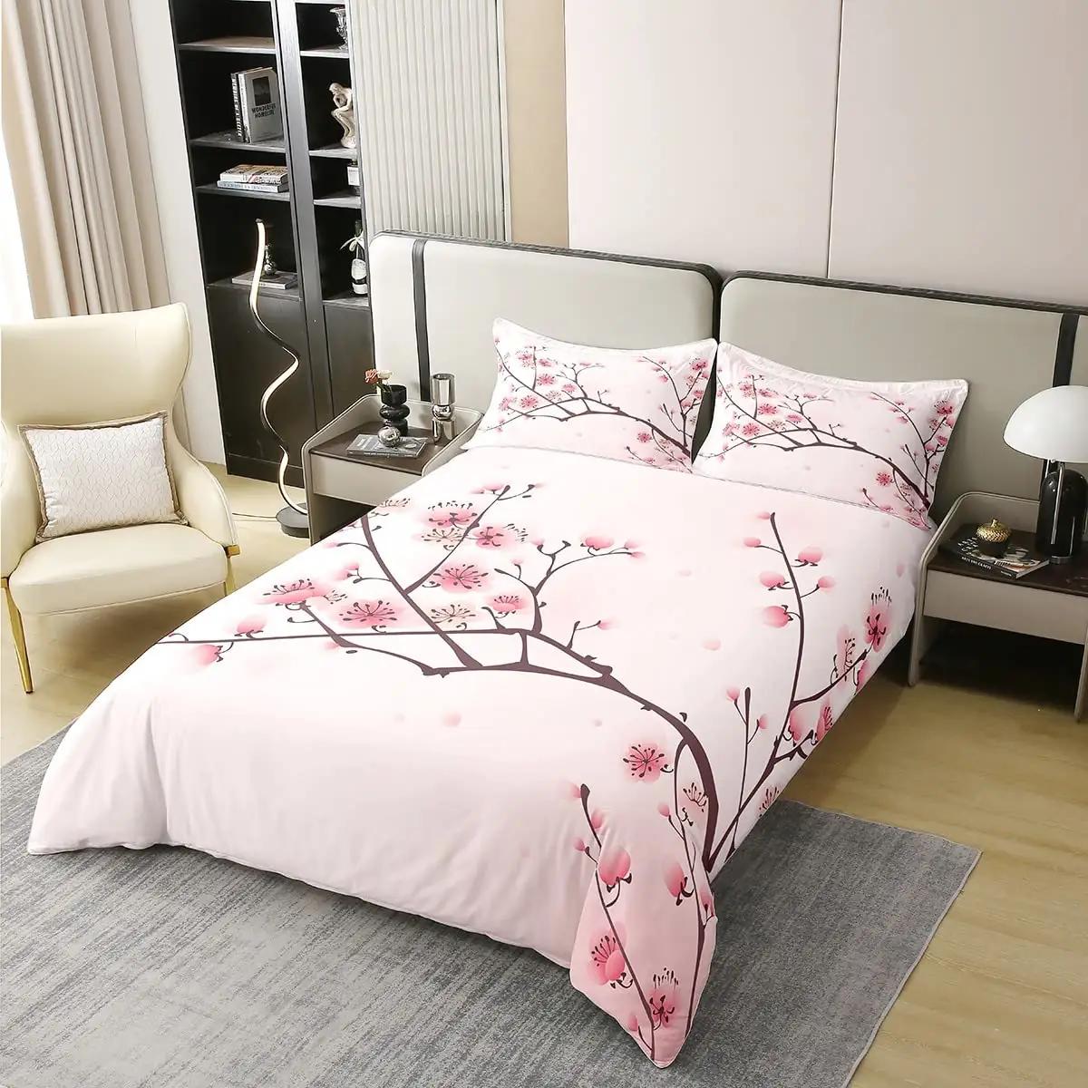 Homewish pehme puuvillane voodipesu 140×200 roosade õitega – detailne vaade