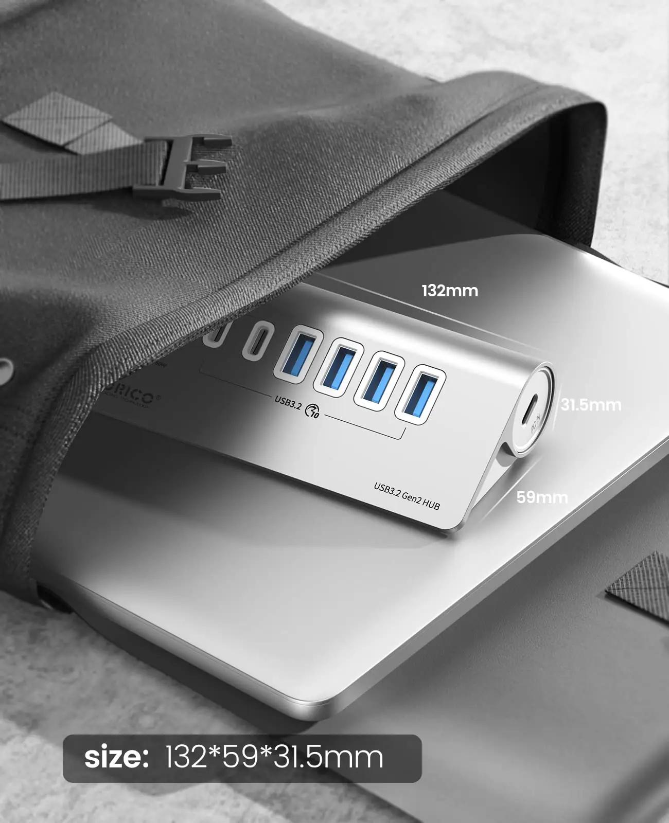 ORICO alumiiniumist USB-C hub – 7-port, PD 60 W ja 10 Gbps – kasutusnäide