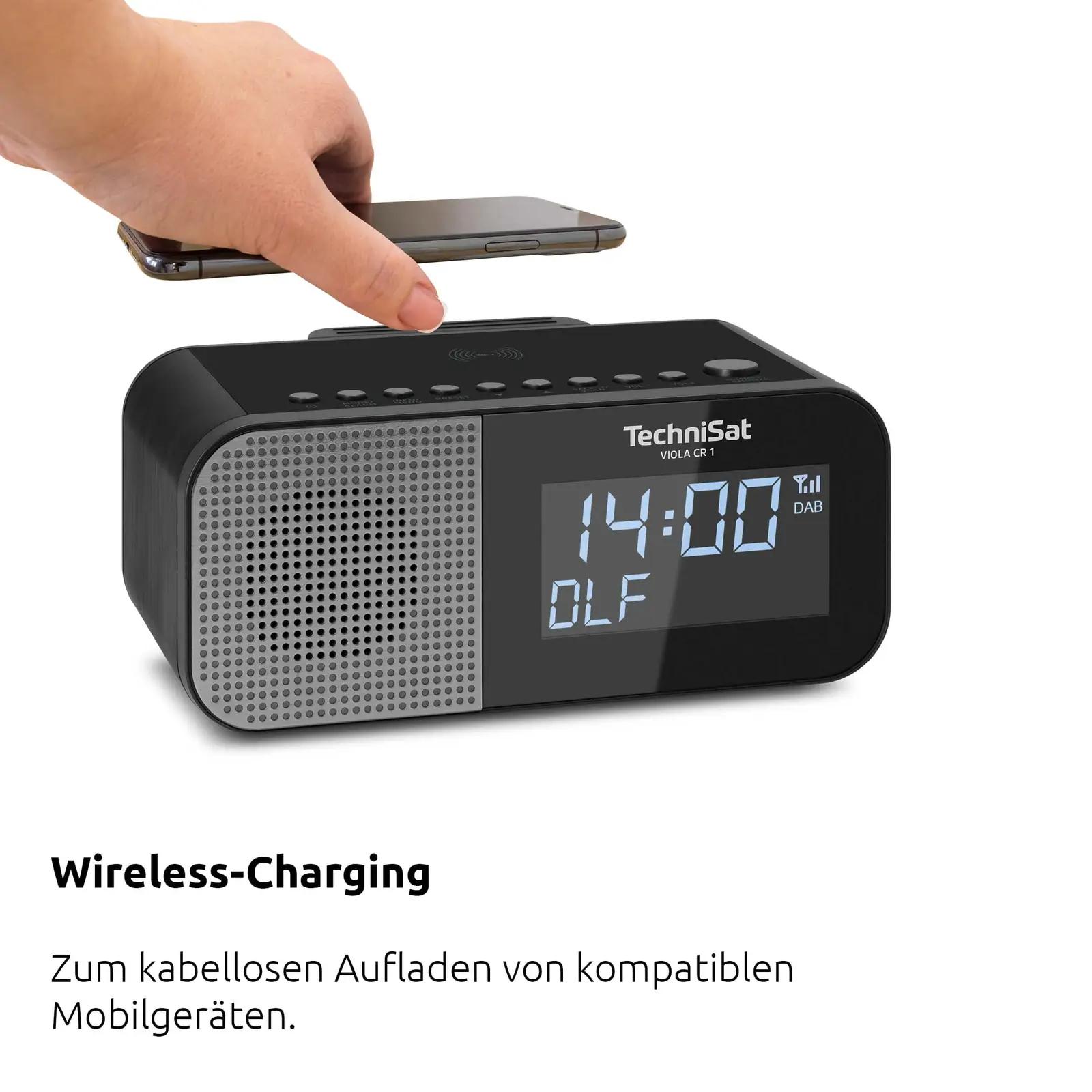 TechniSat äratuskell VIOLA CR 1 — traadita laadimisega ja DAB+ – pakend ja tarvikud