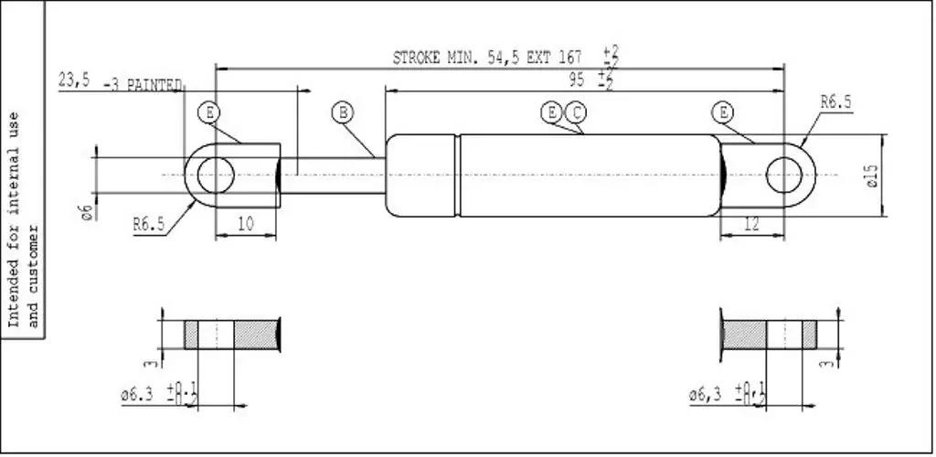 Stabilus metallist gaasvedru 250 N — vastupidav ja täpne toetus – detailne vaade