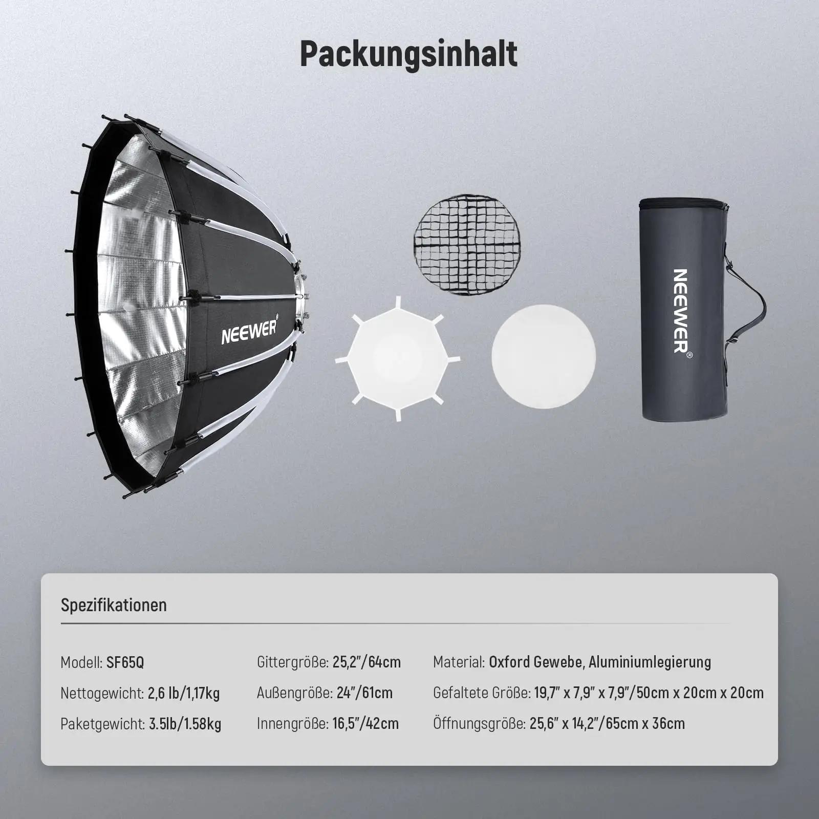 NEEWER kvaliteetne 65cm parabolic softbox – kiire kokkupanek – pilt 8