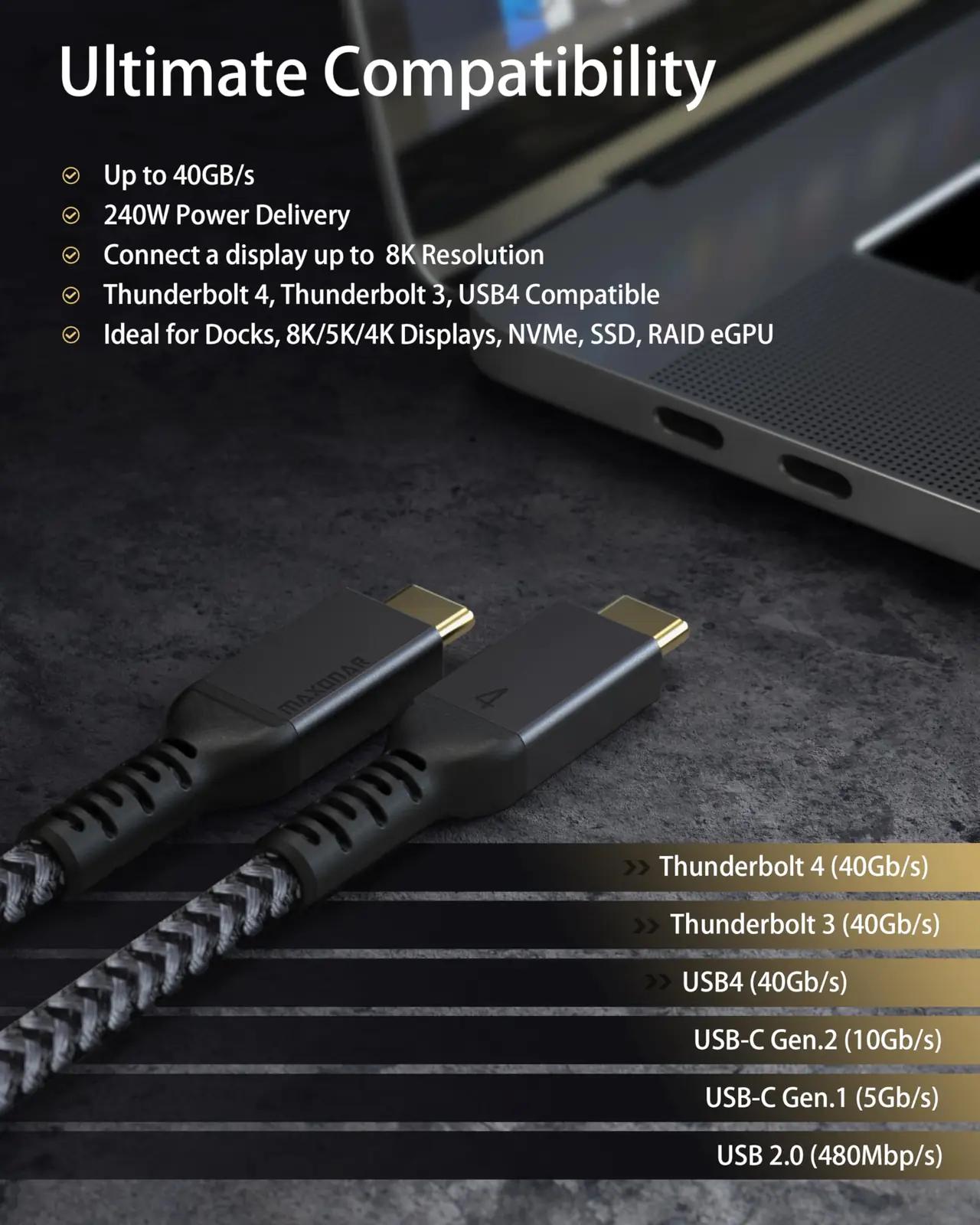 Maxonar tugev 2 m Thunderbolt 4 kaabel — kiire andmeedastus – pilt 6