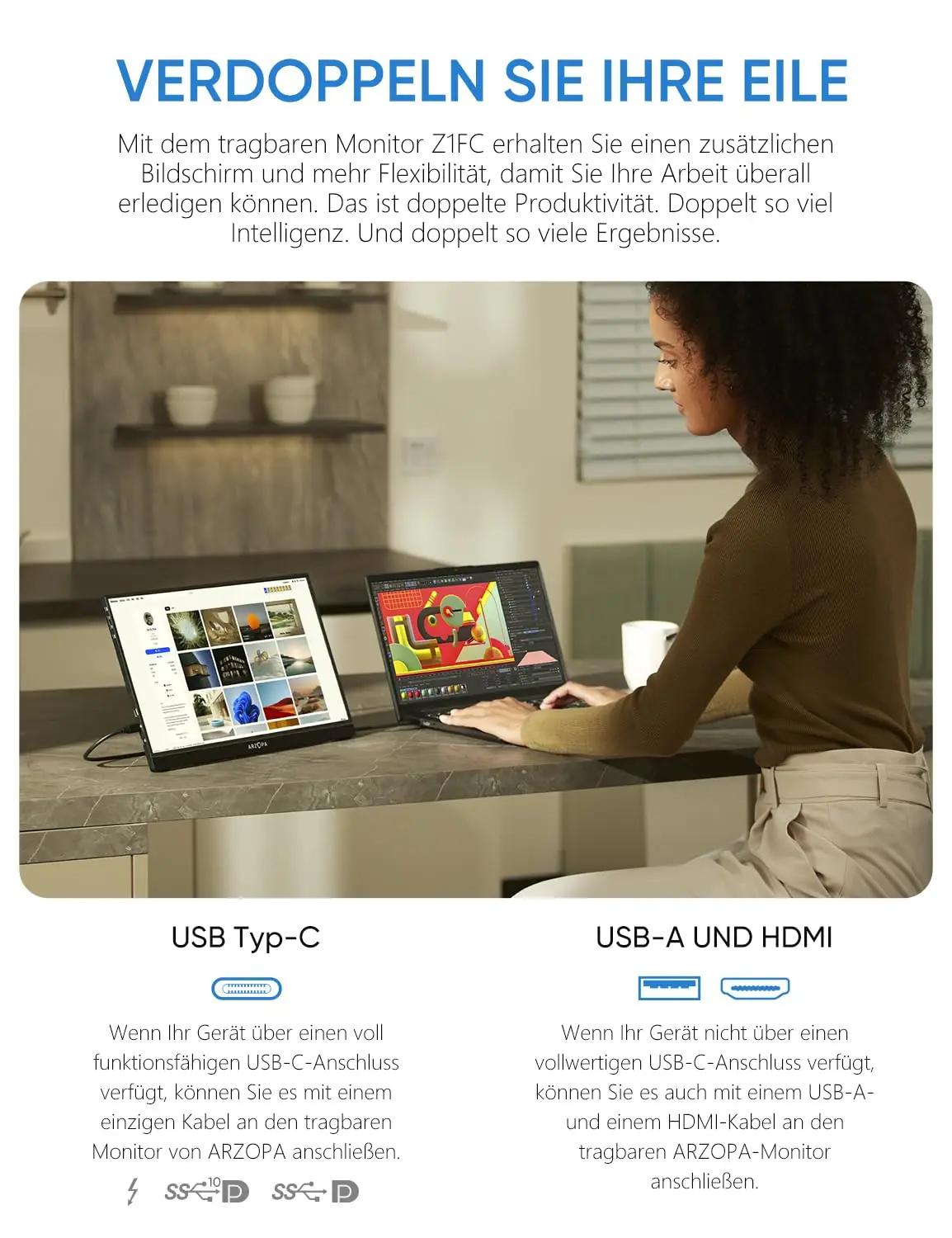 ARZOPA õhuke 16,1″ kaasaskantav monitor – ideaalne mängimiseks – detailne vaade