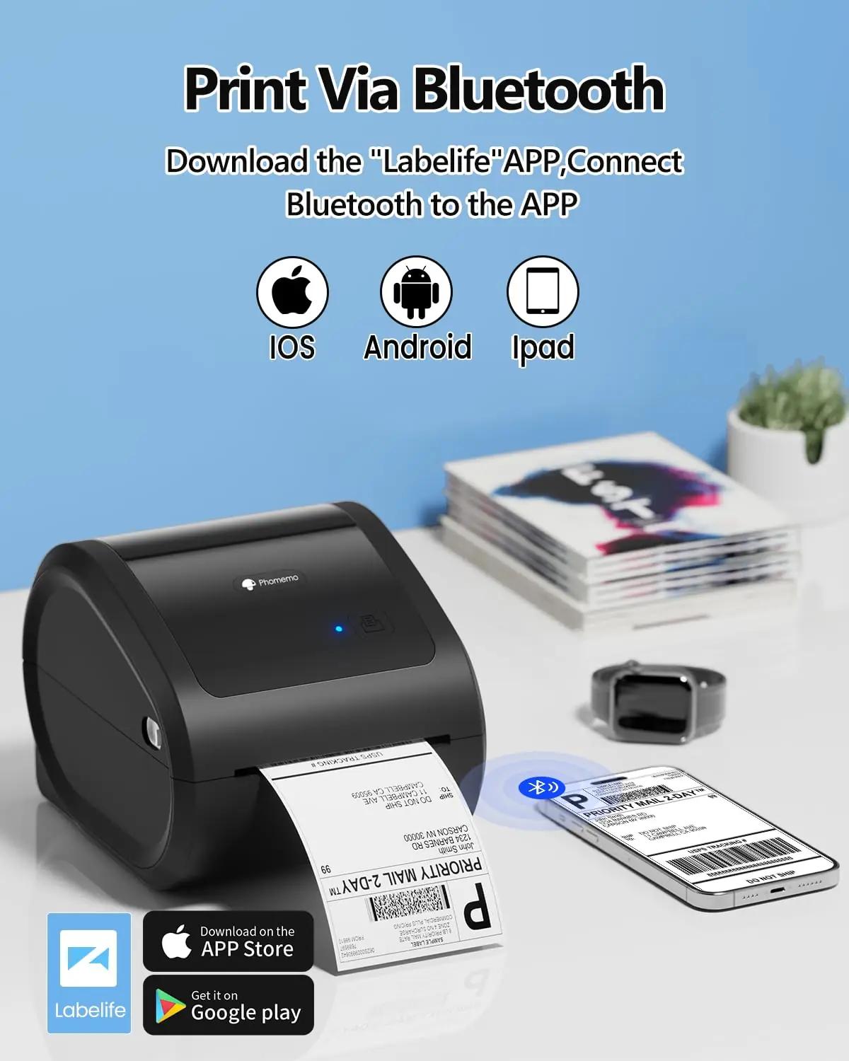 Phomemo termoprinter D520BT — mobiilne etikettide trükkija 4×6 – detailne vaade