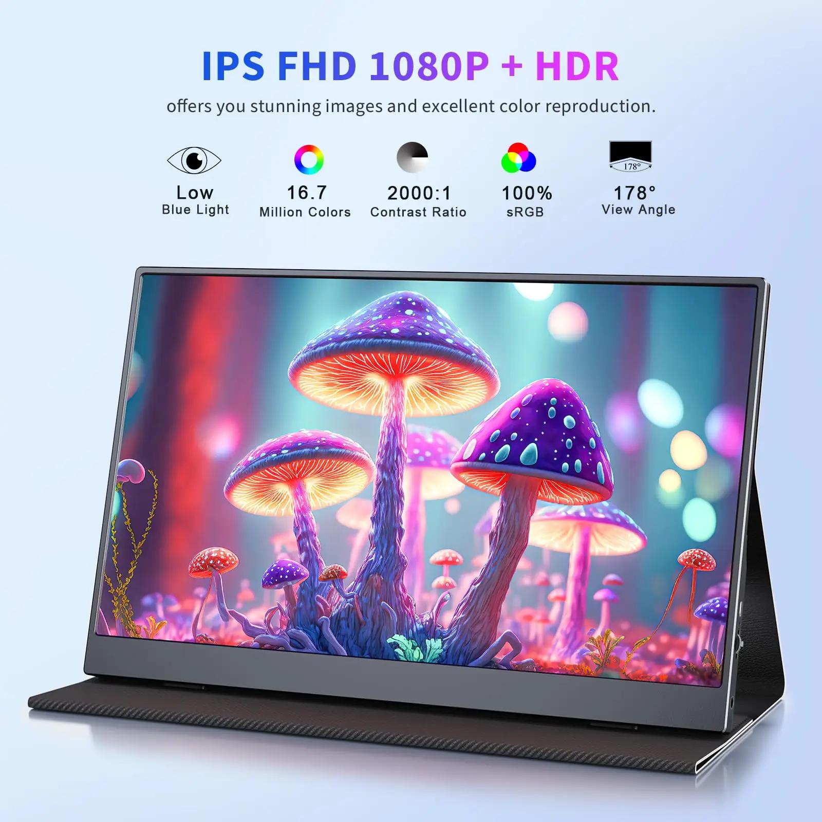 MOMODS kaasaskantav 15,6″ IPS monitor — õhuke mängu- ja tööekraan – detailne vaade