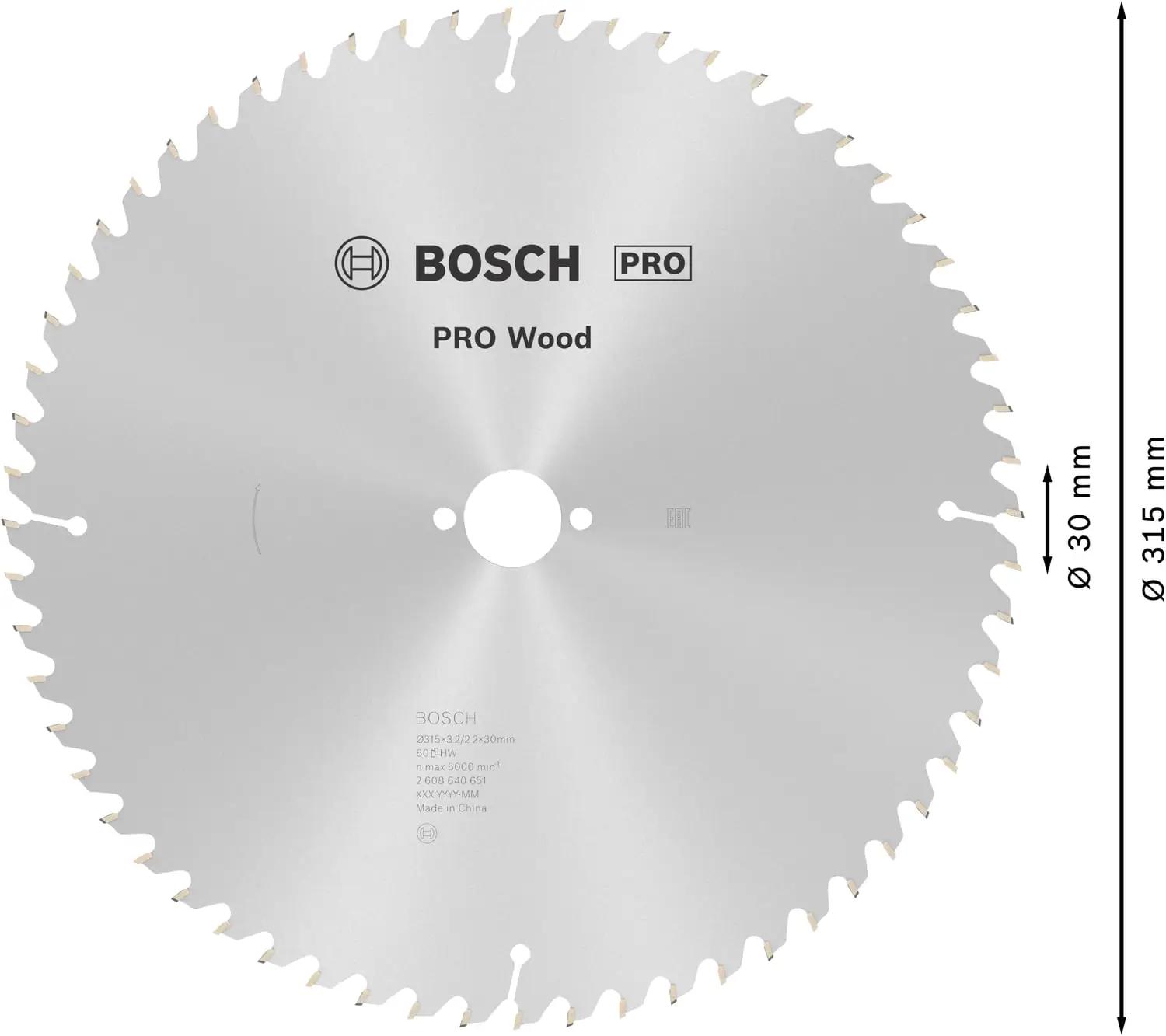 Bosch professionaalne puiduketas 315 mm — täpne lõikus – pakend ja tarvikud