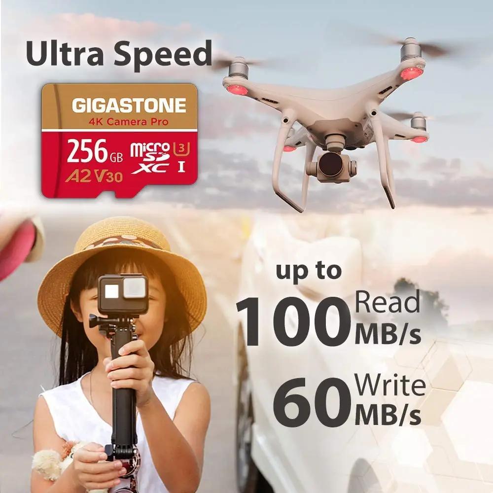 Gigastone 256GB MicroSDXC — kiire salvestus 4K kaameratele – detailne vaade