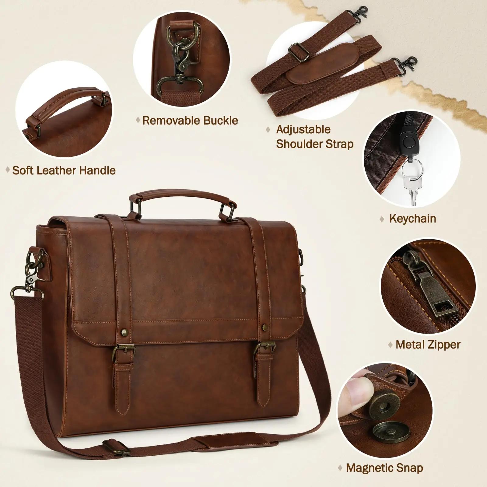 IGOLUMON vintage kunstnahast äritasku 15,6″ sülearvutile – detailne vaade