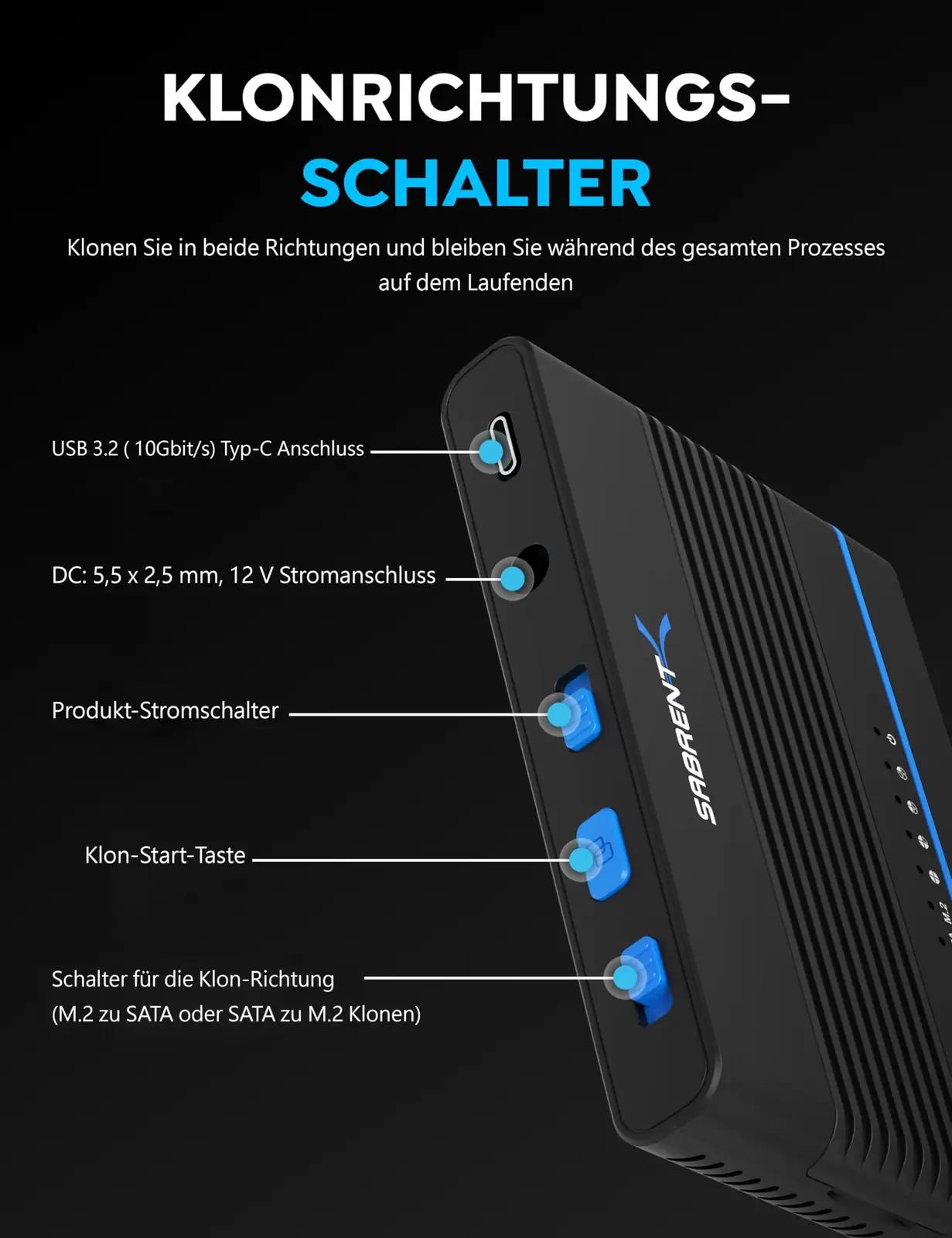 SABRENT vastupidav ABS-korpus SSD/HDD adapter kiireks ühenduseks – pakend ja tarvikud