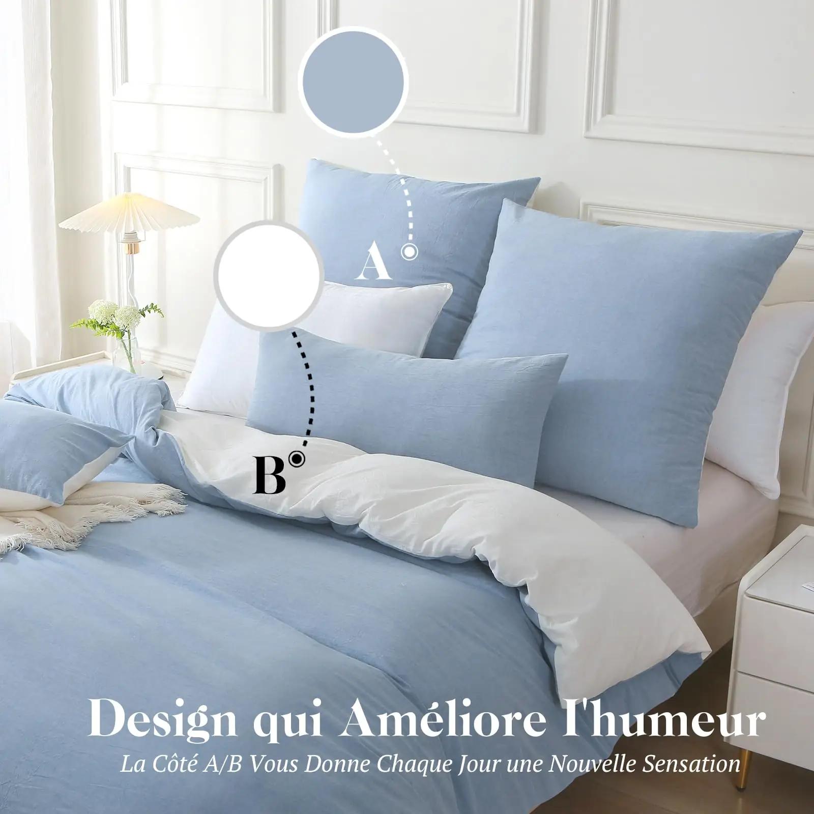 SOULFUL puuvillane voodipesu 240×260 — pehme sinine komplekt – detailne vaade
