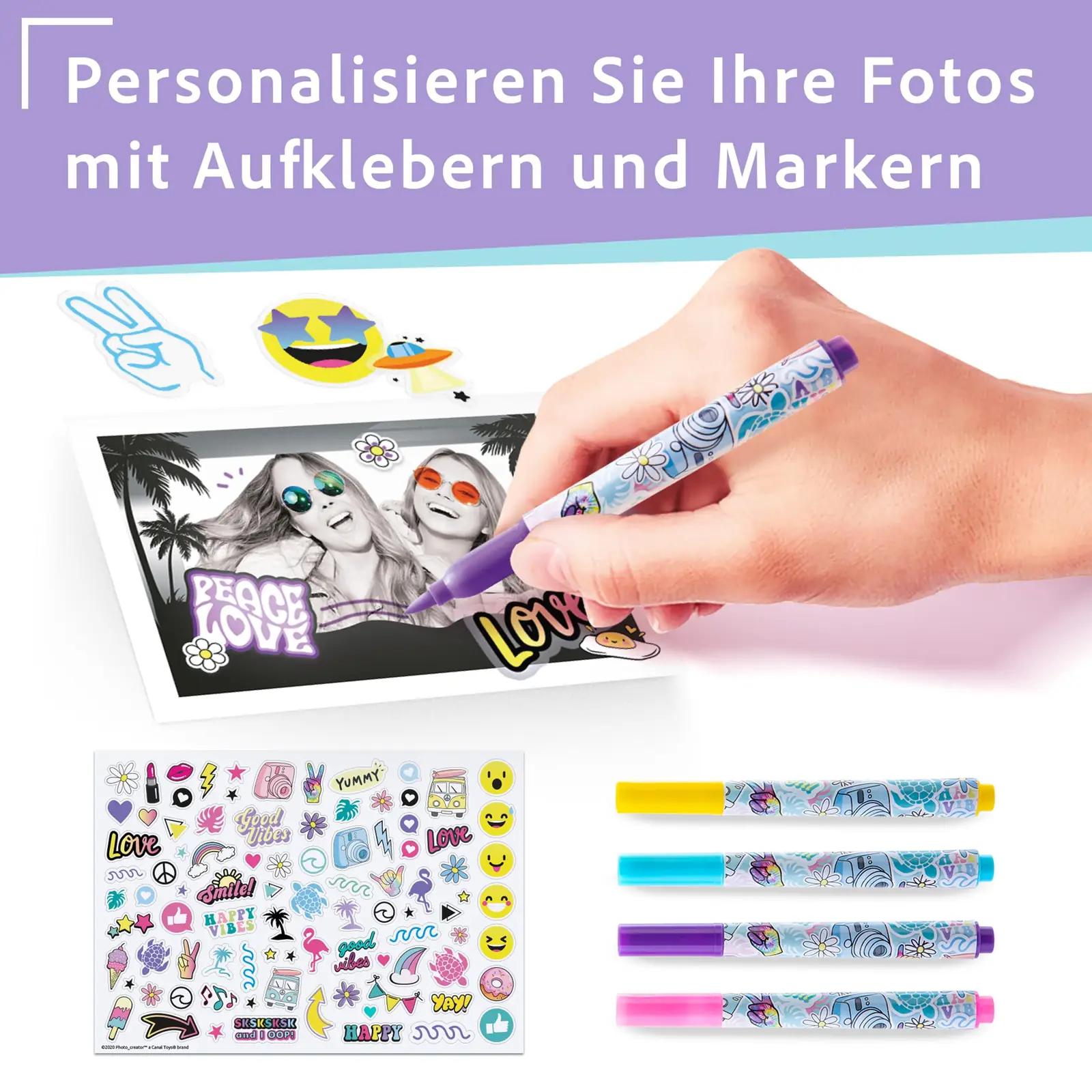 Canal Toys kerge fotokamber lastele – kohe trükkiv, turkoos – pakend ja tarvikud