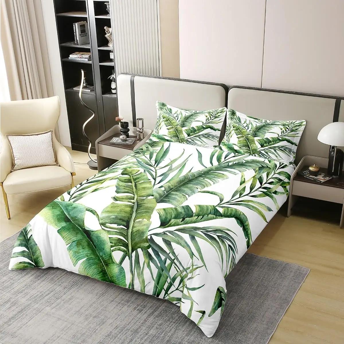 Homewish puuvillane voodipesukomplekt 140×200 – troopiline disain – detailne vaade