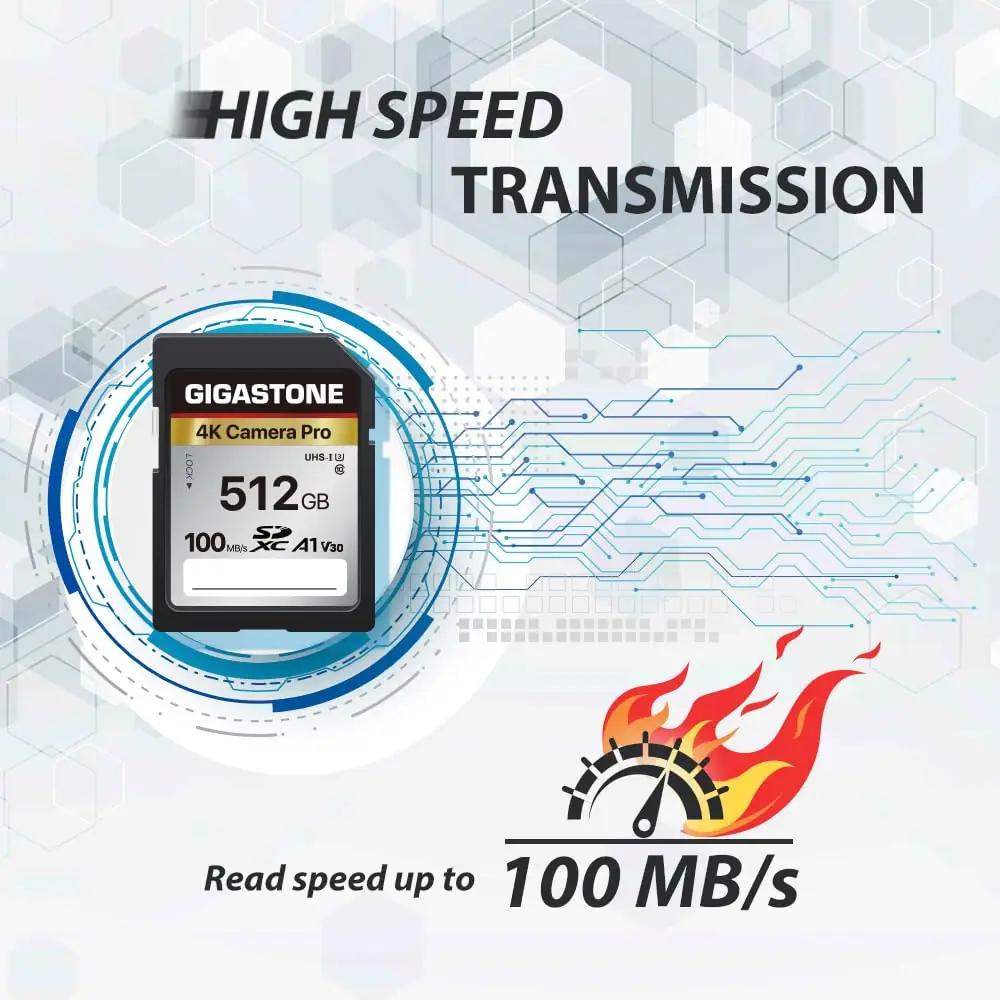 Gigastone 512 GB SDXC kaart 4K-videoks — kiire ja vastupidav – pakend ja tarvikud