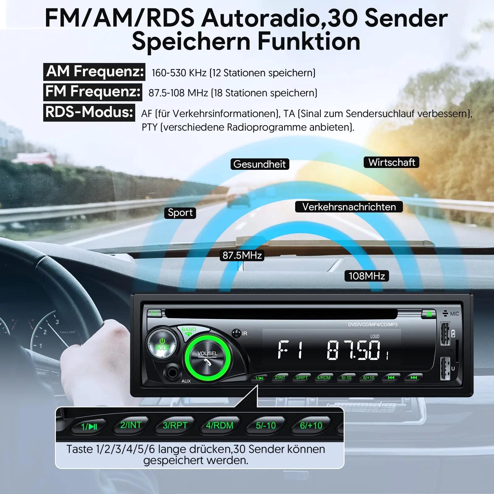 Chismos auto-CD ja Bluetooth-mängija — rohelise korpusega – pilt 7