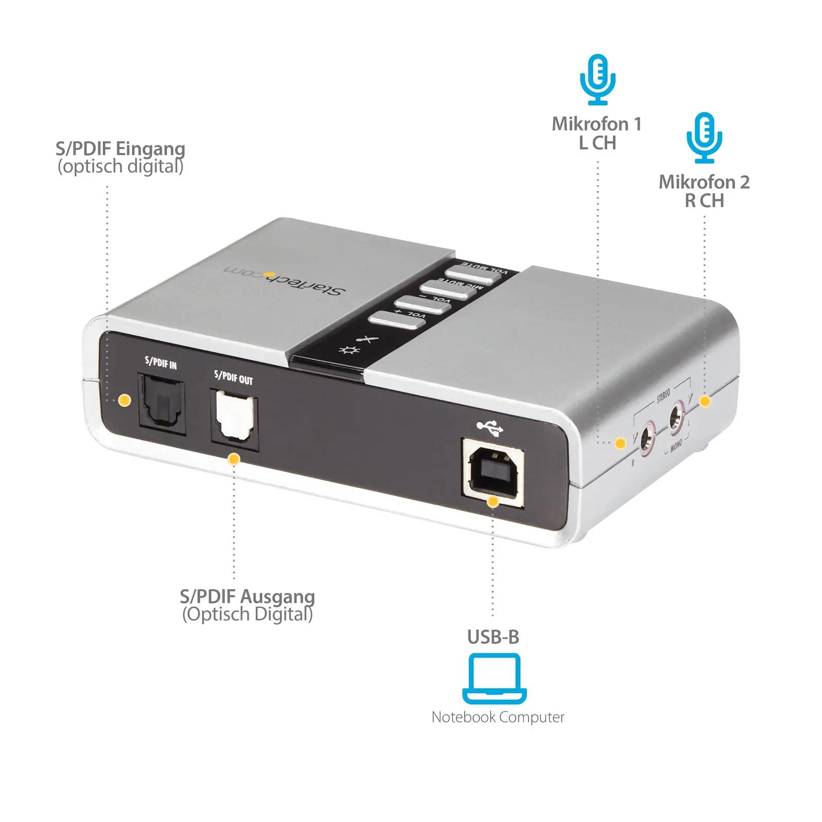 StarTech USB 7.1 helikaart – mitmeväljalahendusega adapter – kasutusnäide