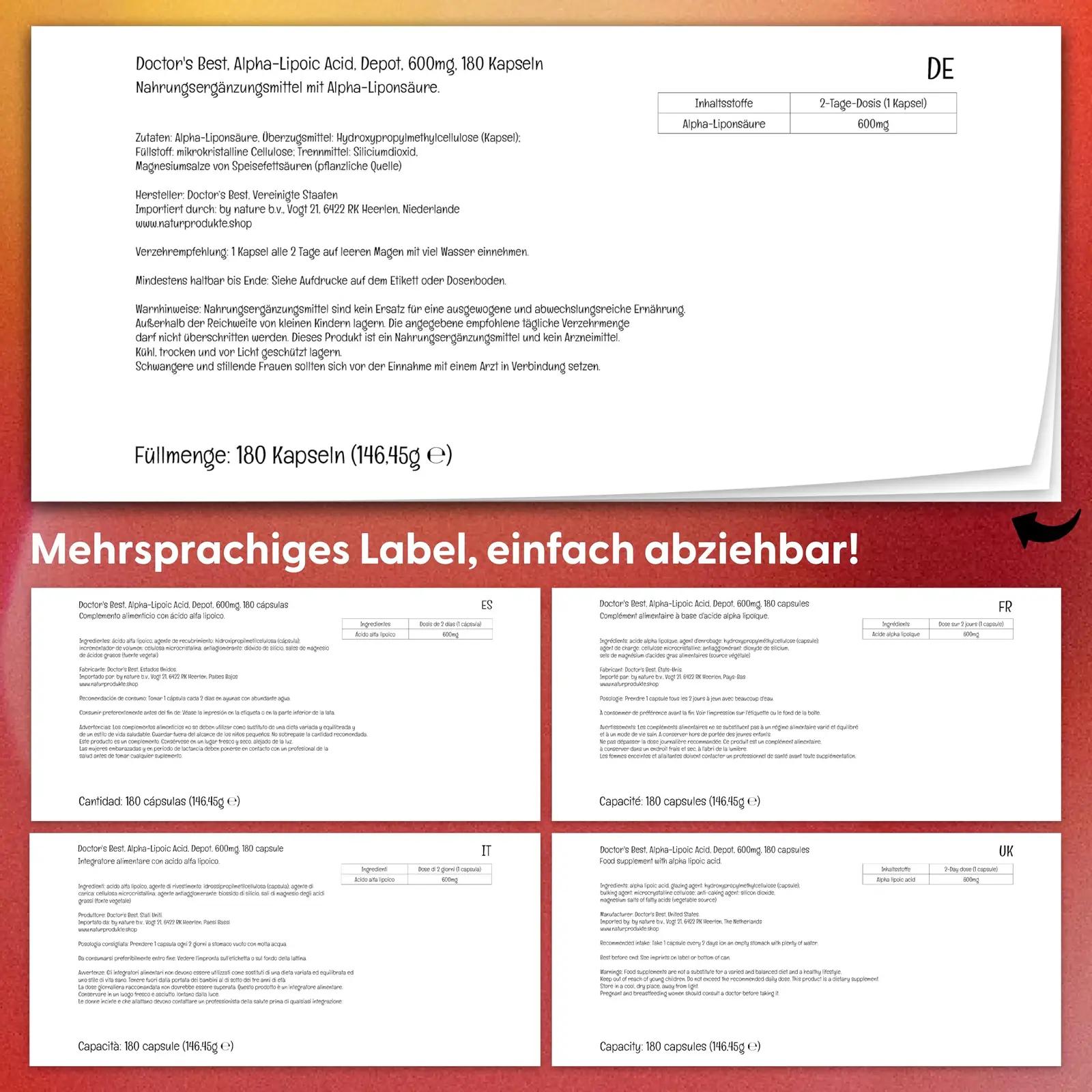 Doctor’s BEST tugevatoimeline alfa-lipoonhape 600 mg, 180 kapslit – pilt 6