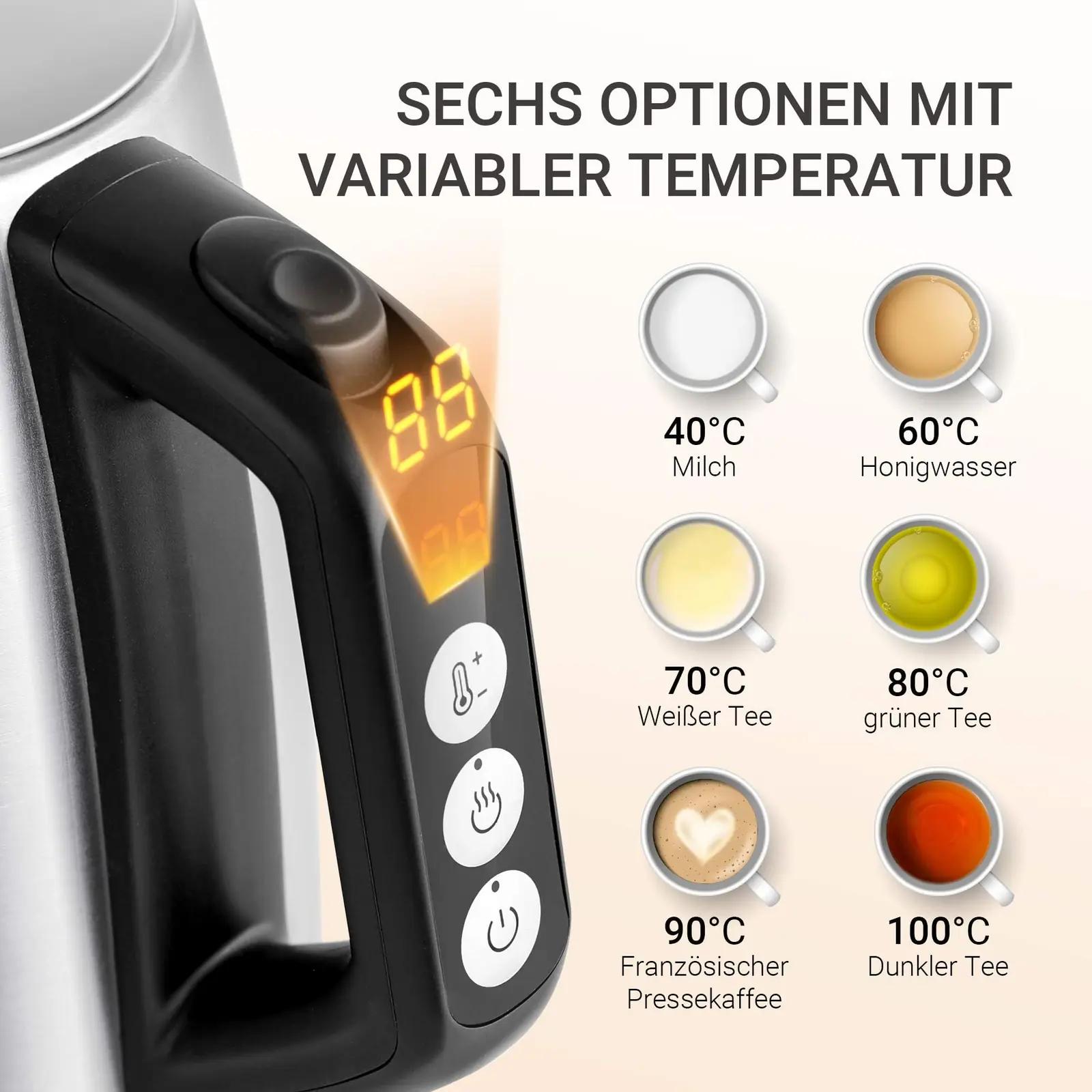 Midea roostevaba teekann temp.kontrolliga — ohutu ja vaikne – pakend ja tarvikud