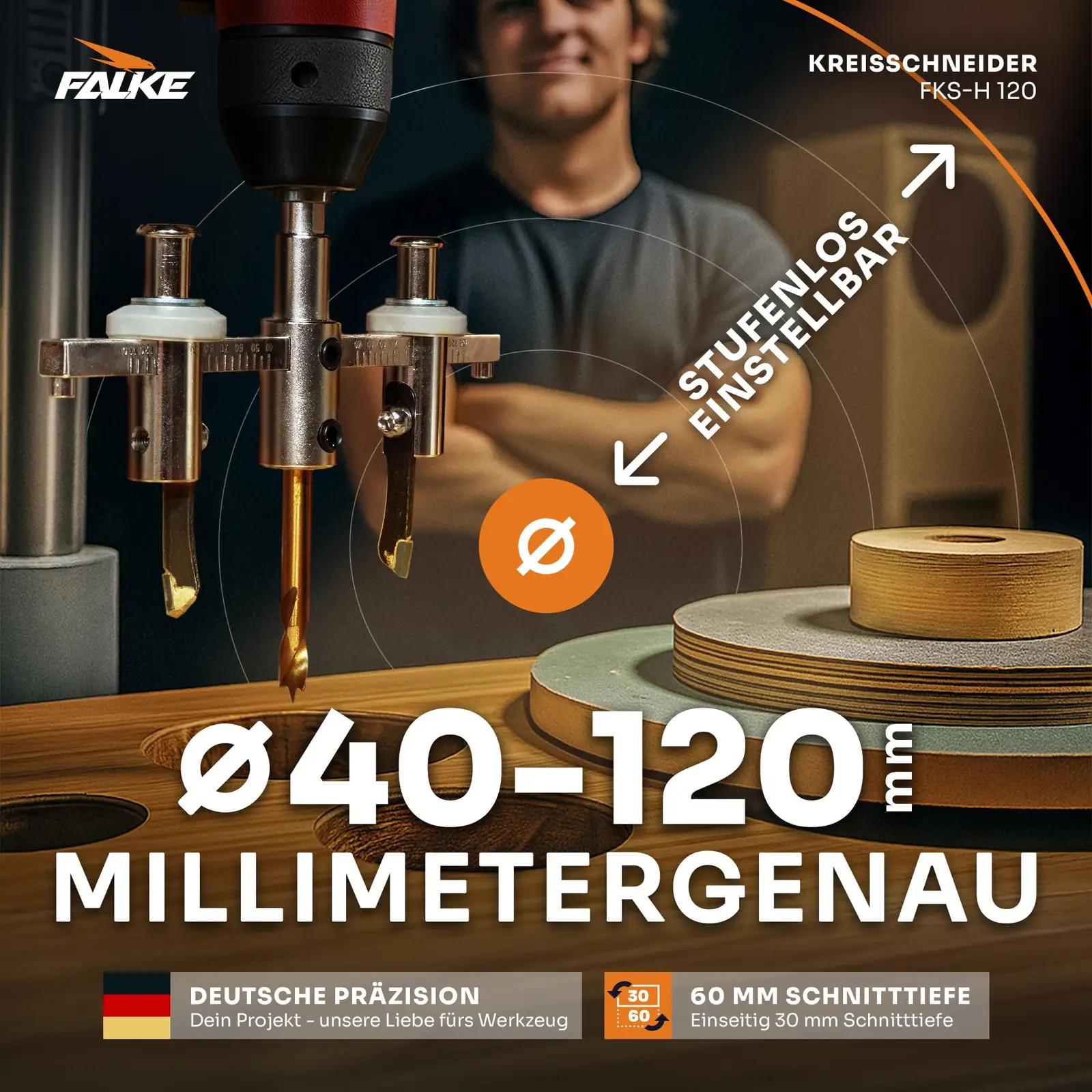 Falke Werkzeuge reguleeritav puuritera 40–120 mm — vastupidav ja – detailne vaade