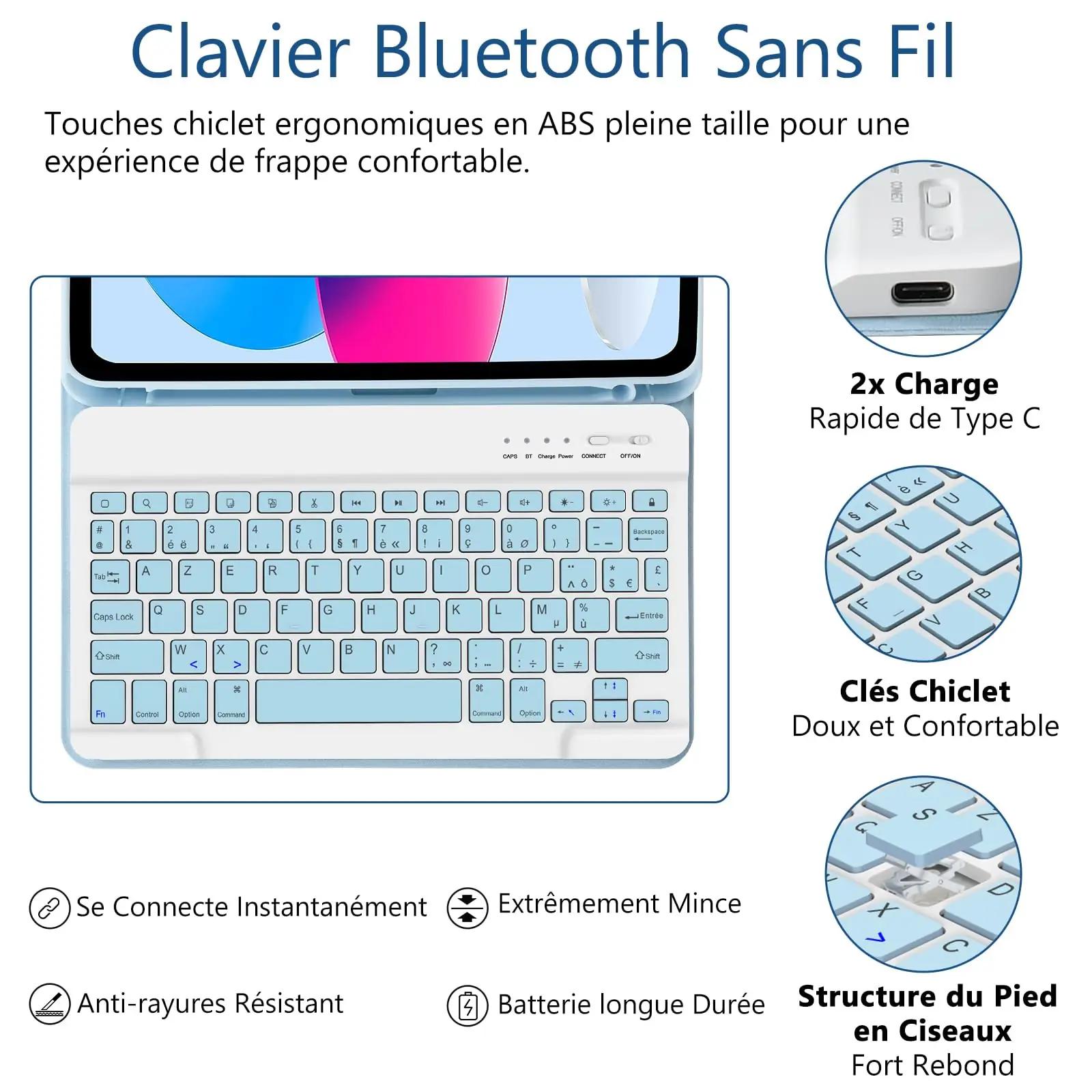 TQQ sinine kaitsekate iPad 10,9″ AZERTY klaviatuuriga – kasutusnäide