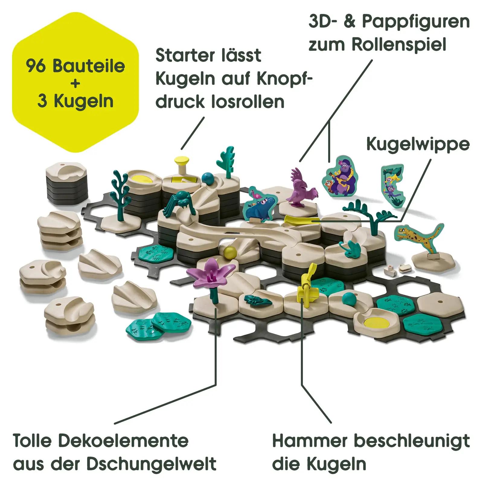 Ravensburger õppemäng: GraviTrax Junior Starter-Set L Jungle – pakend ja tarvikud