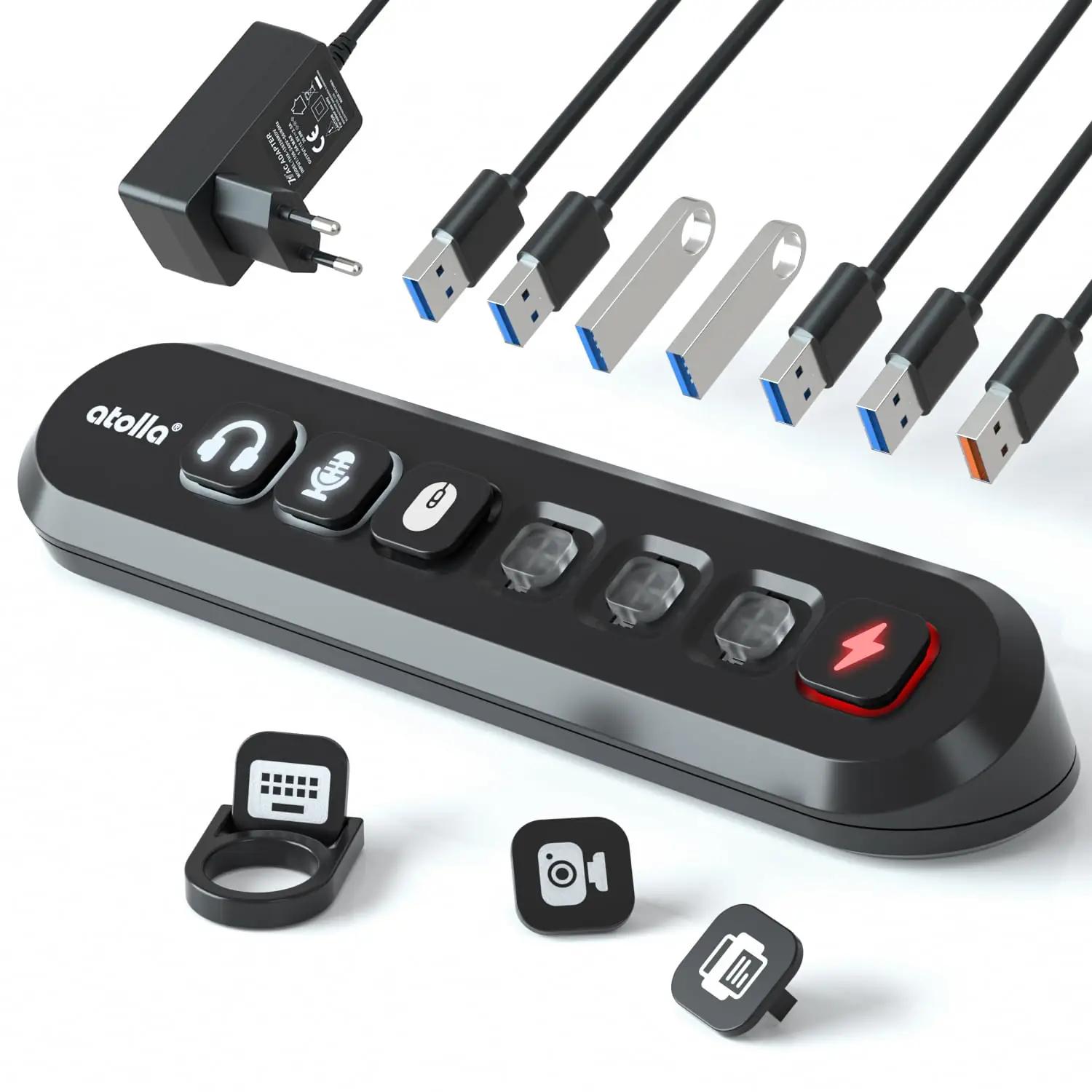 atolla must plastist 7-pordiline USB-hub