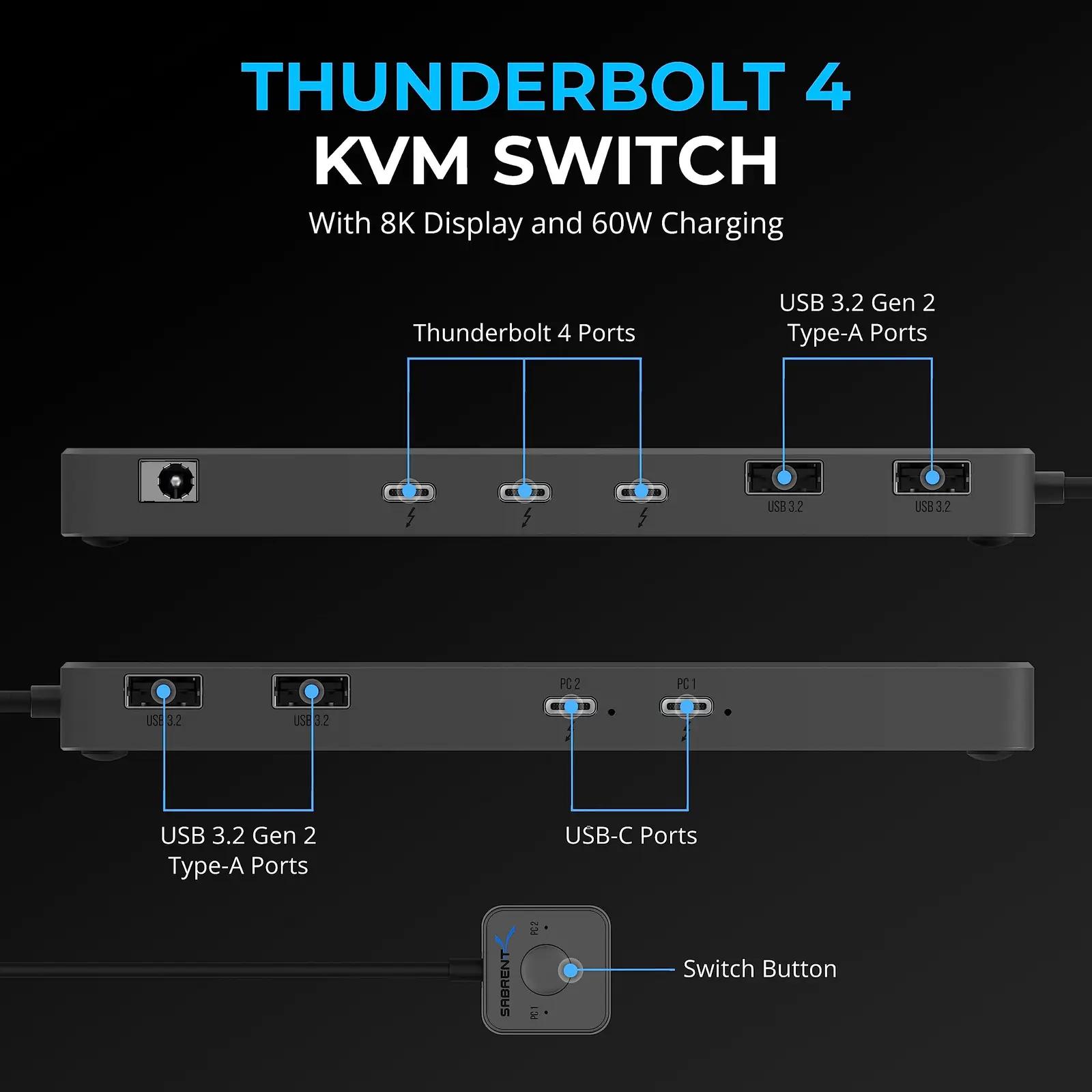 SABRENT alumiiniumist KVM ja laadimine 60W – SB-TB4K – detailne vaade