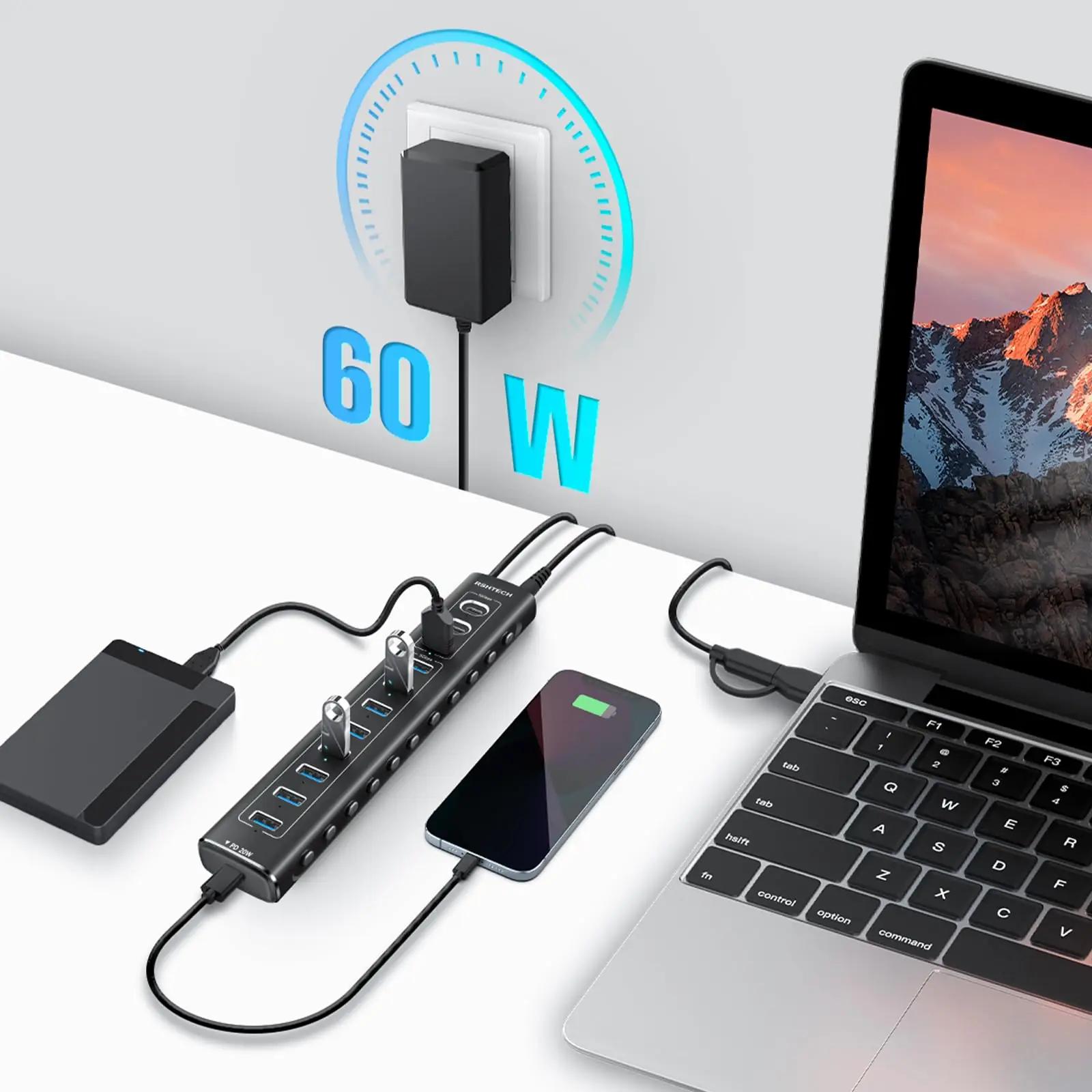 RSHTECH alumiiniumist USB-C ja USB 11-sisendiga jaotur – pilt 7