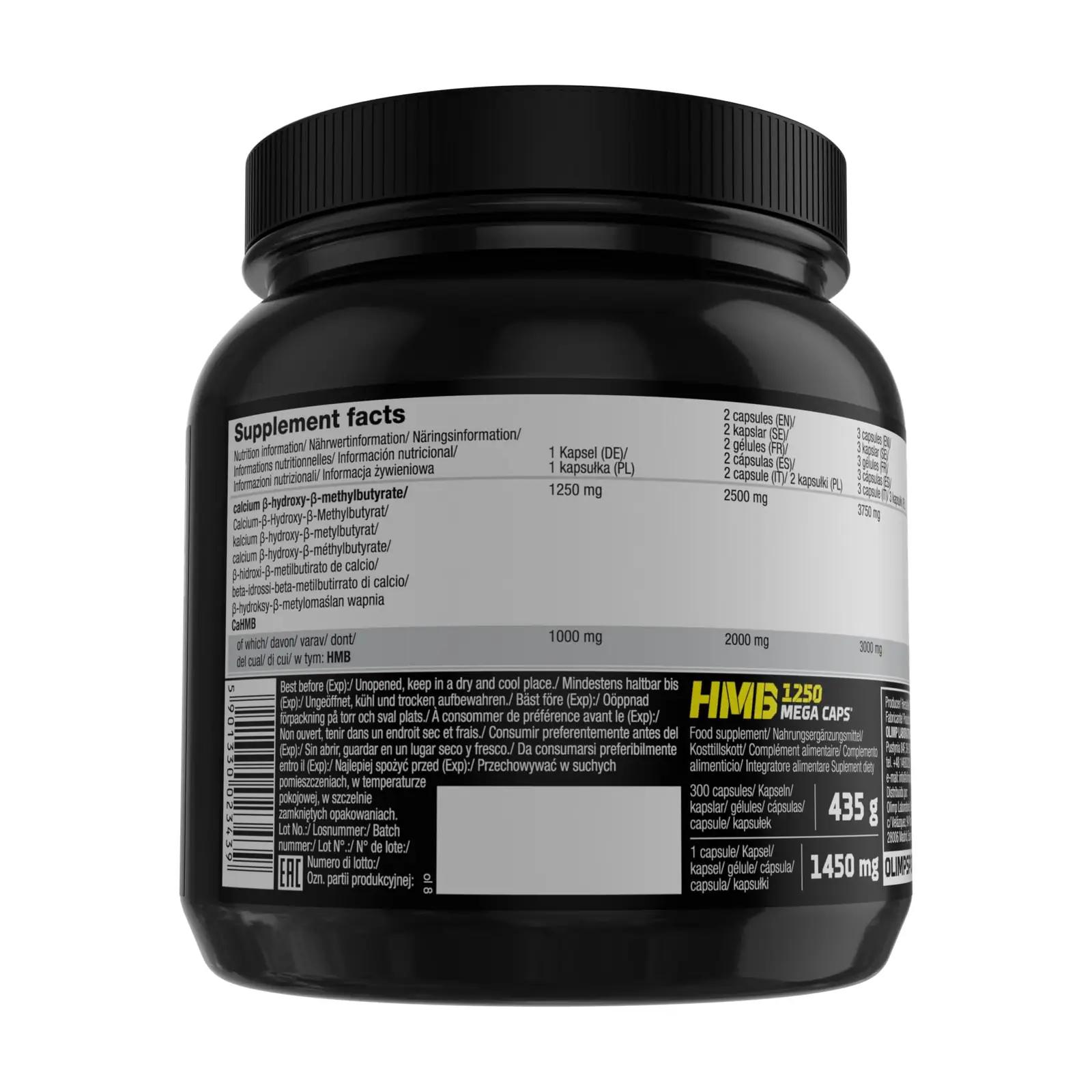 OLIMP SPORT NUTRITION HMB 1250 – tugevuse toetuseks kapslid – pakend ja tarvikud