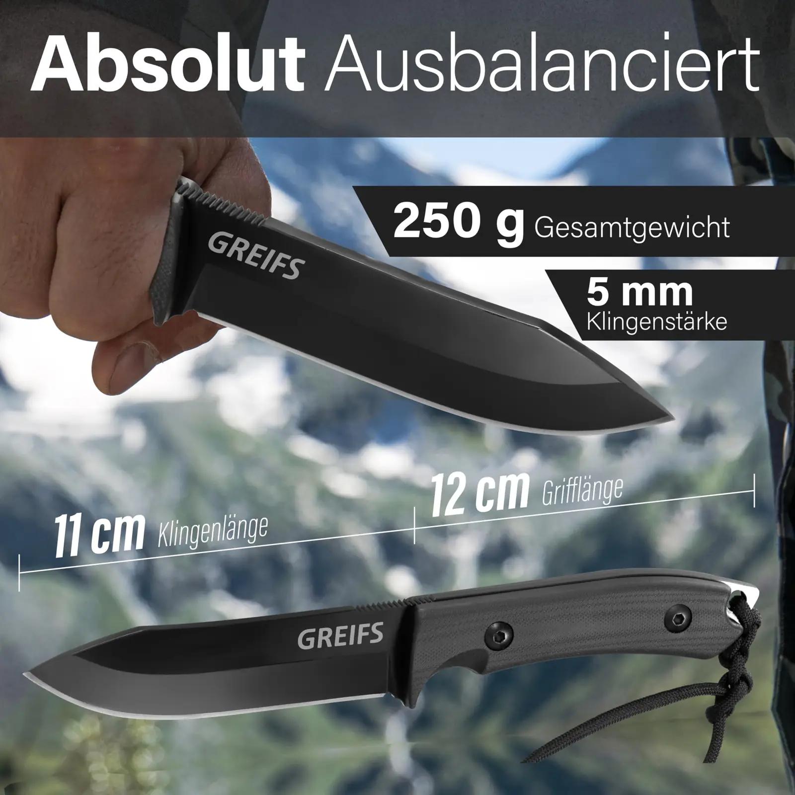GREIFS D2 terasest taktikaline bushcraft-nuga koos kaitsmega – kasutusnäide