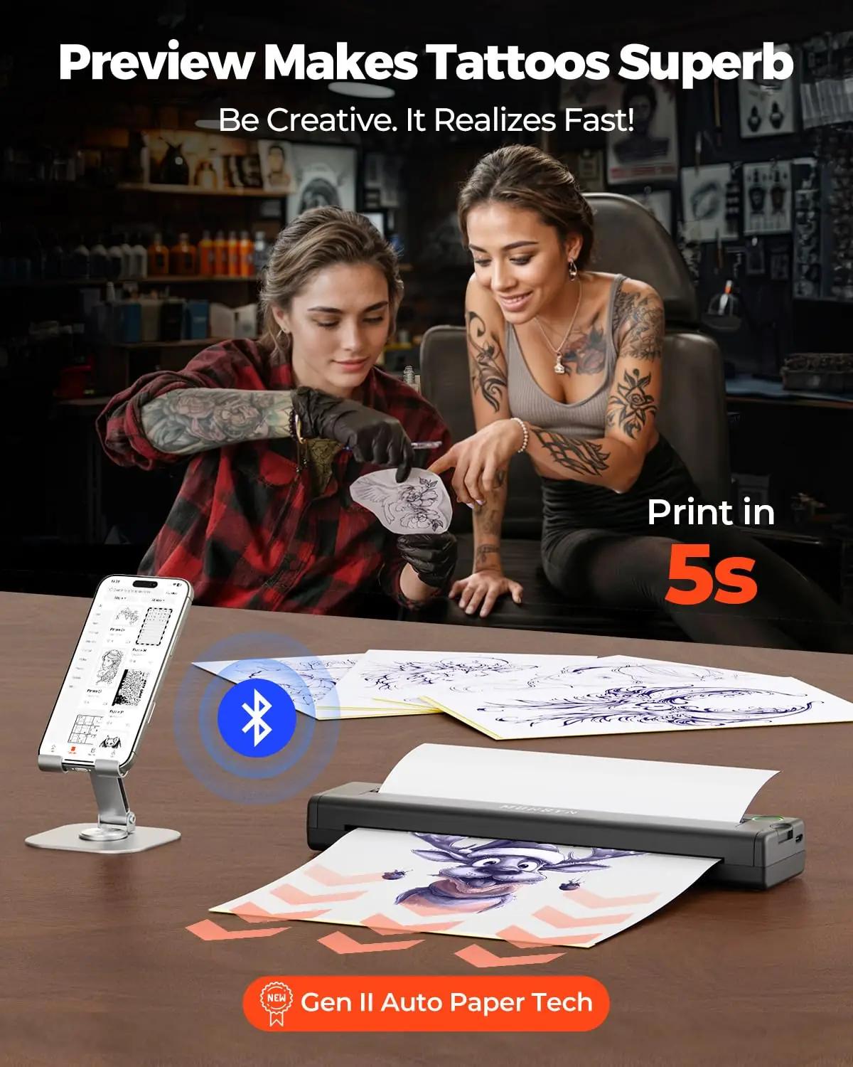 MUNBYN metallist kaasaskantav tattoo-printer — stencil ja A4 – pakend ja tarvikud