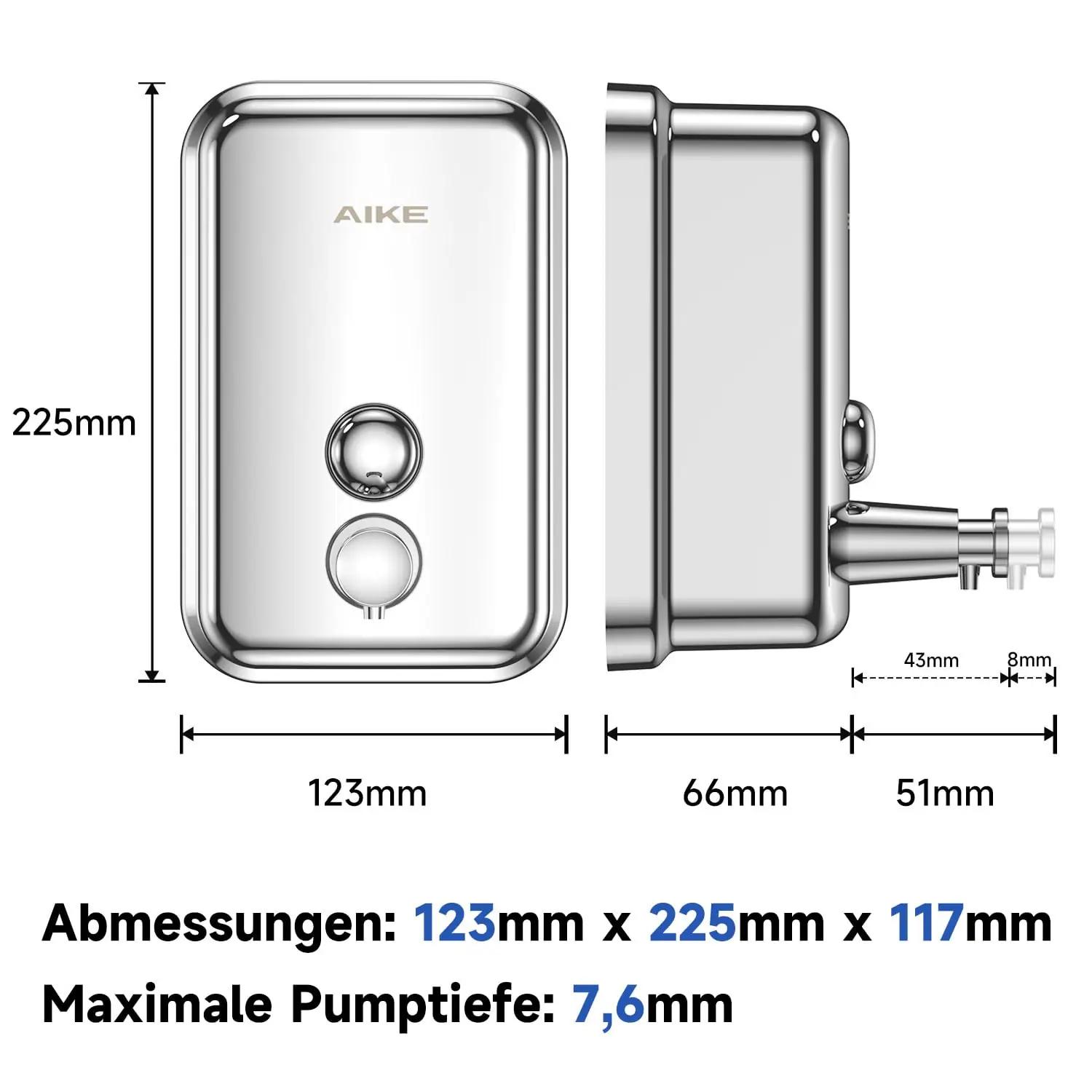 AIKE roostevaba seebidosaator 1000 ml — seinamontaaž ja hügieen – pilt 8