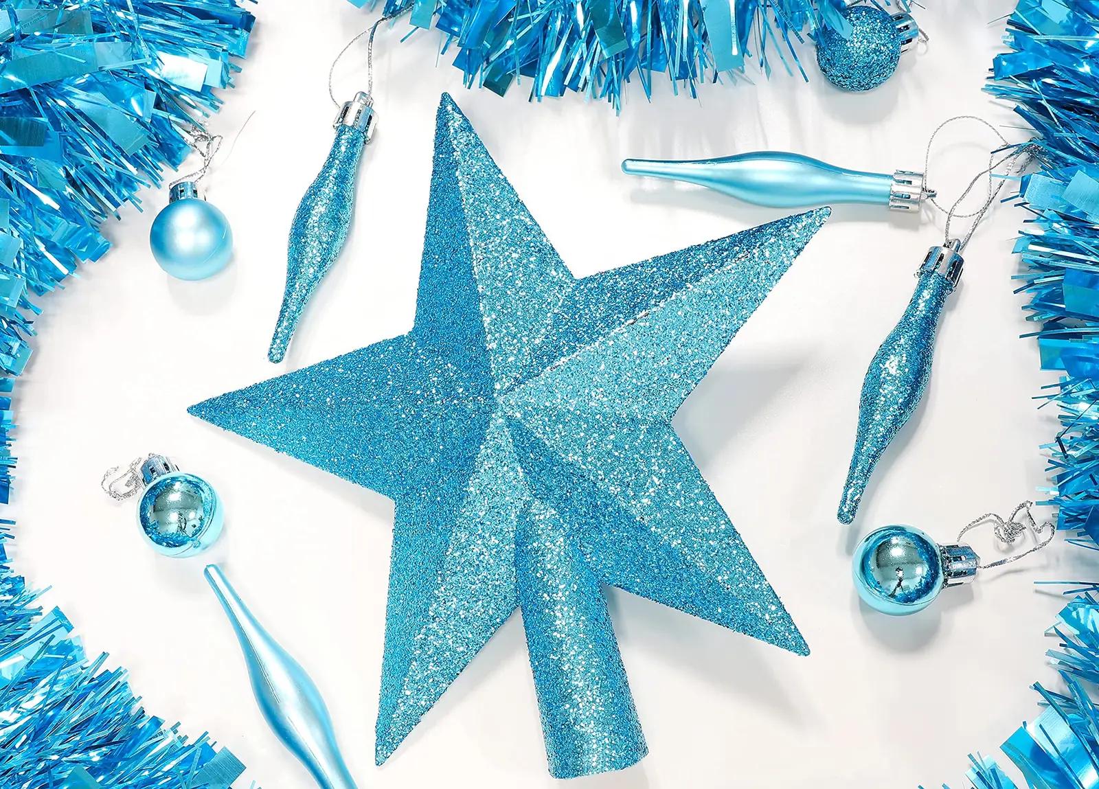 Christmas Concepts türkiisne 20 cm sädelev kuusetipp – detailne vaade