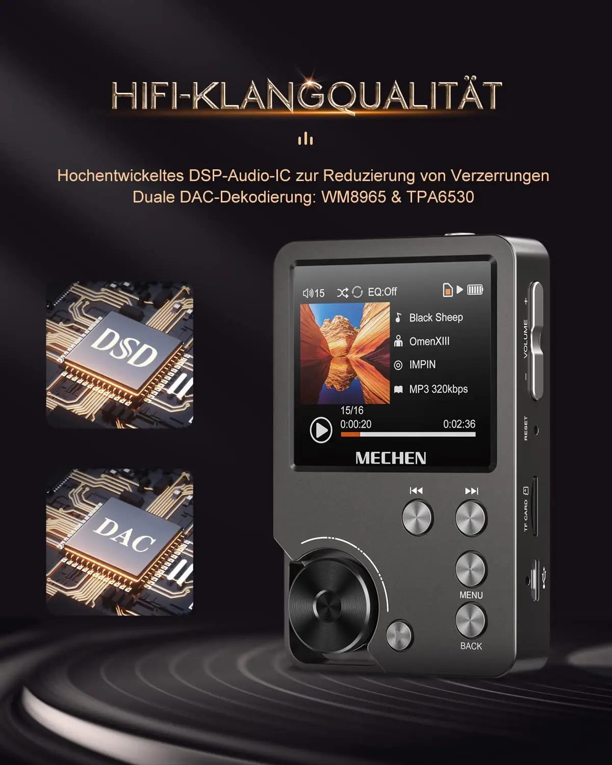 MECHEN M30 kvaliteetne kaasaskantav Hi‑Res muusikamängija 64GB – pakend ja tarvikud