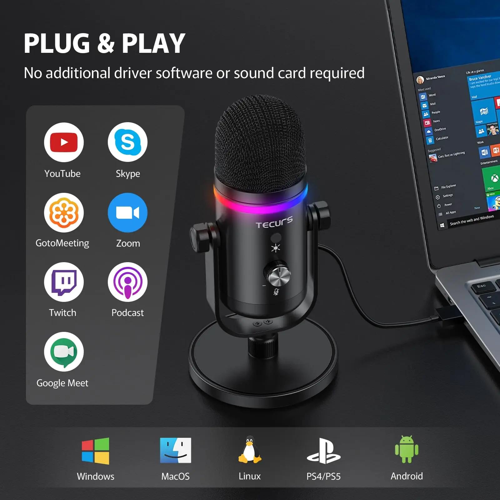 TECURS must plastikust USB-mikrofon sobib streamingule – pilt 6