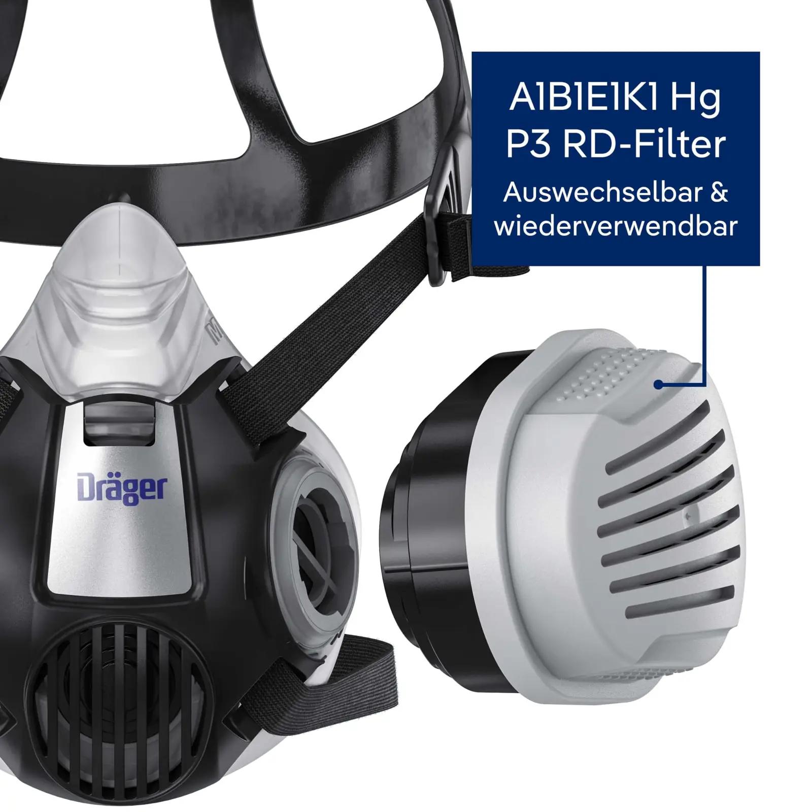 Dräger kaitsev poolmask – silikoonmaterjal, kemiatööde tarbeks – lisavaade