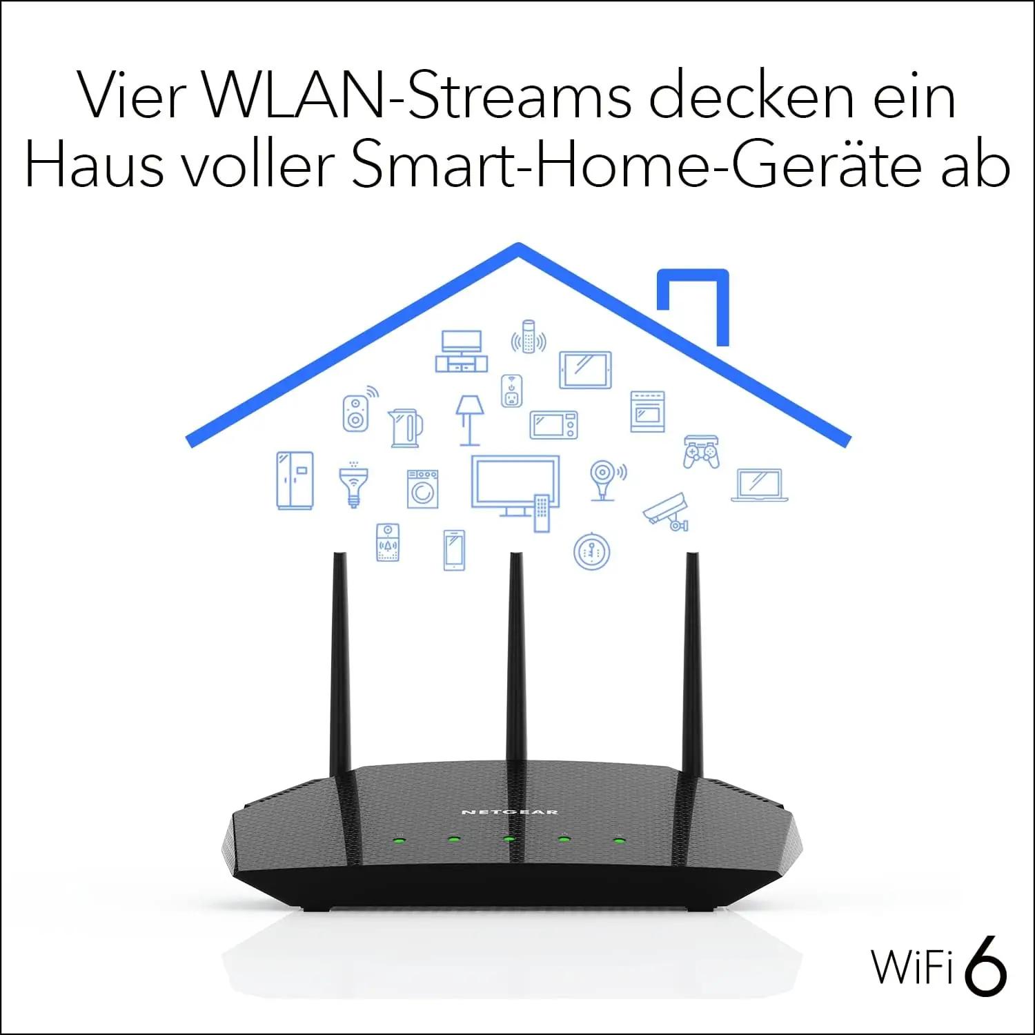 NETGEAR RAX10 AX1800 — usaldusväärne WiFi 6 ruuter koduks – pakend ja tarvikud