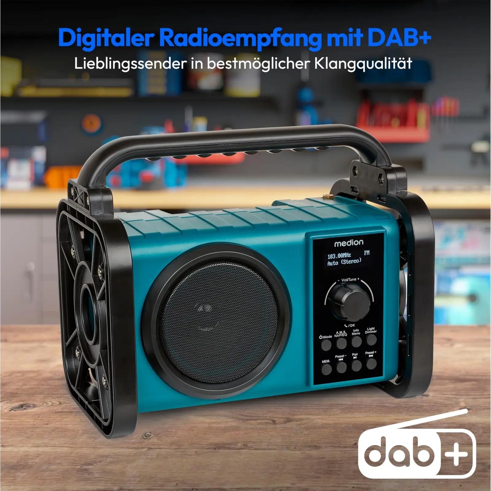 MEDION töökindel bauştellenradio DAB+ ja LED-töövalgustus – kasutusnäide