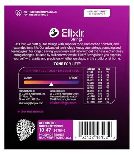 Elixir 16152 akustiliste kitarride keeled – detailne lähivaade