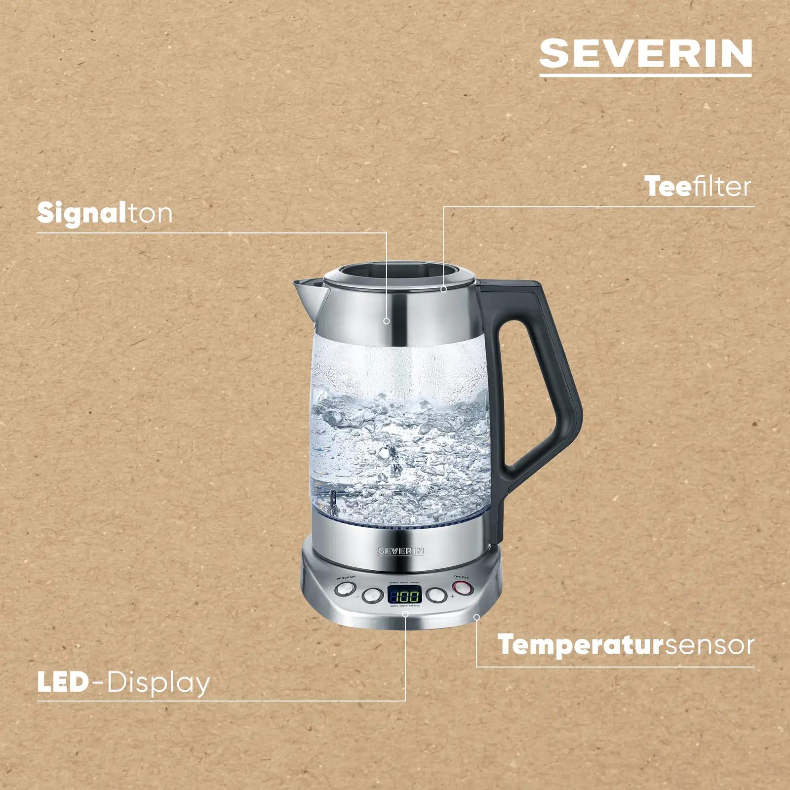 SEVERIN klaasveekeetja 1,7 l — reguleeritav temperatuur ja – lisavaade