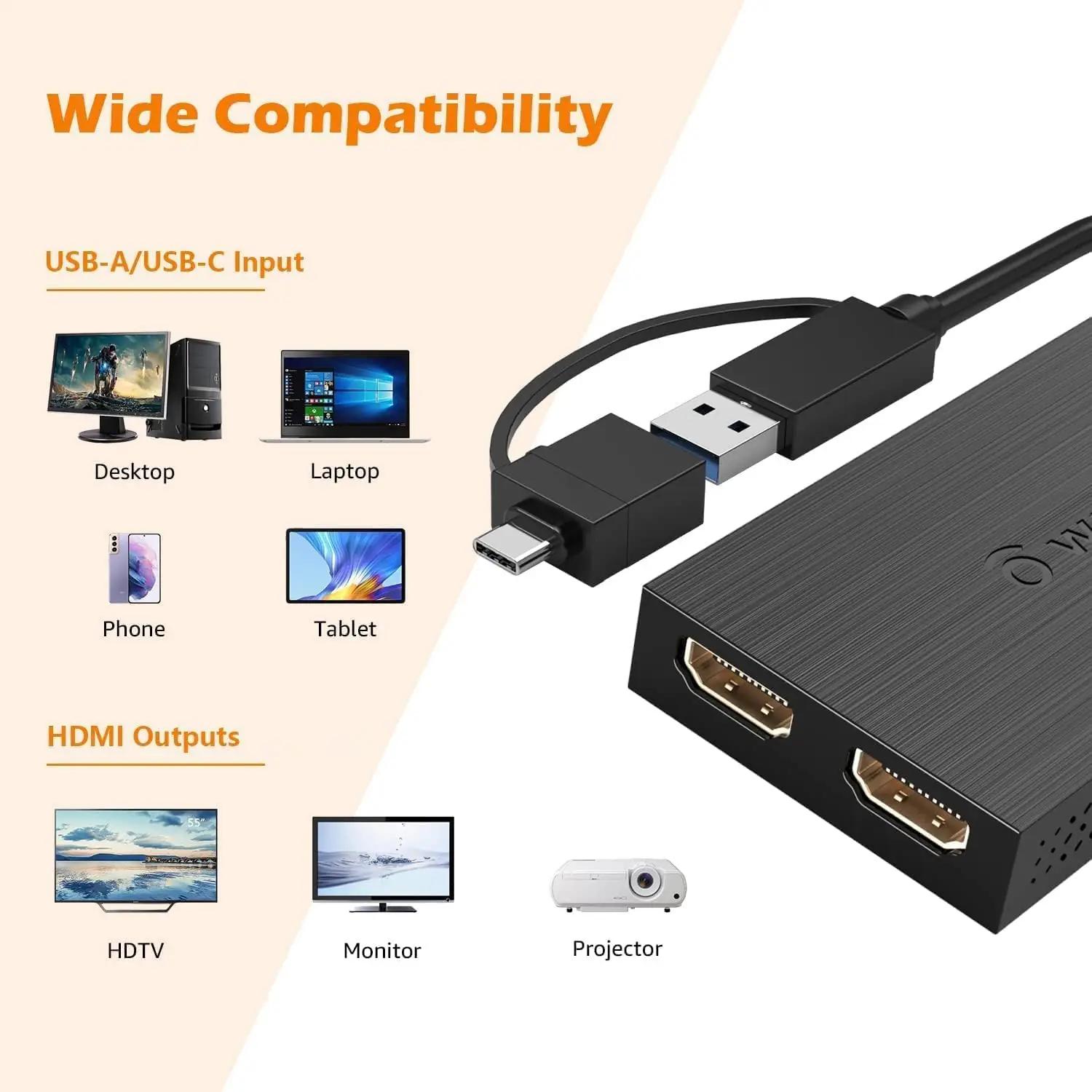 WAVLINK vastupidav USB kuni Dual‑HDMI adapter kahe monitori jaoks – lisavaade