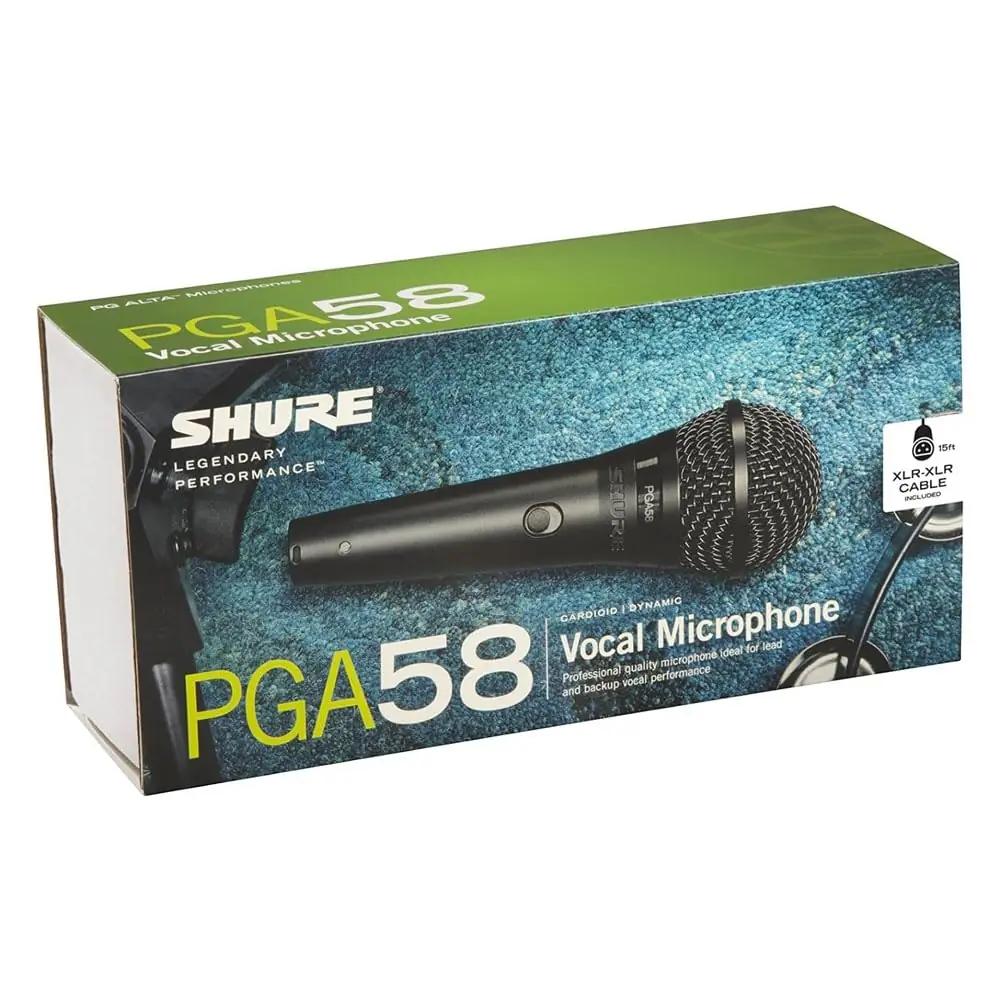 Shure mikrofon laulmiseks — metallist hand-held ja XLR-ühendus – pakend ja tarvikud
