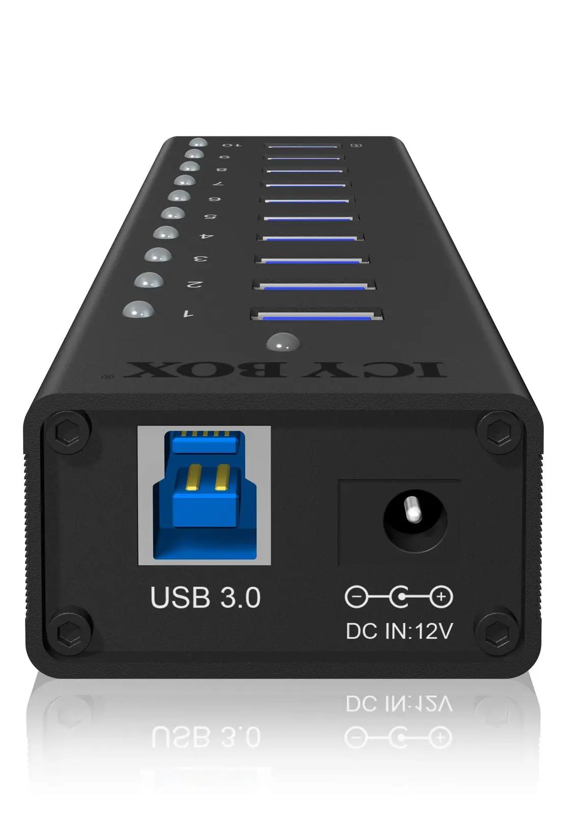 ICY BOX alumiiniumist 10-port USB 3.0 hub – kompaktne laadimine – lisavaade