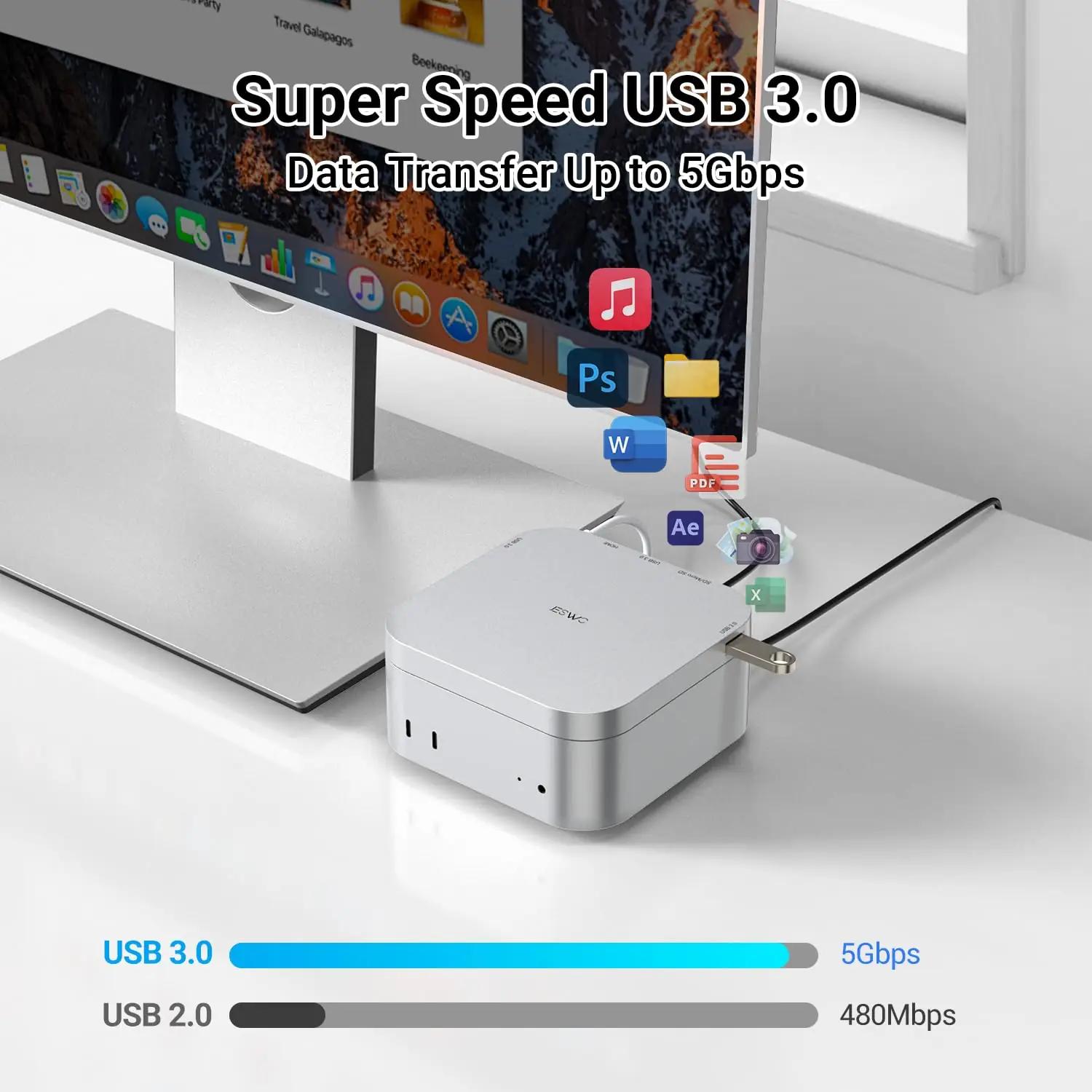 JESWO USB-C dockingstation Mac Mini jaoks – kasutusnäide